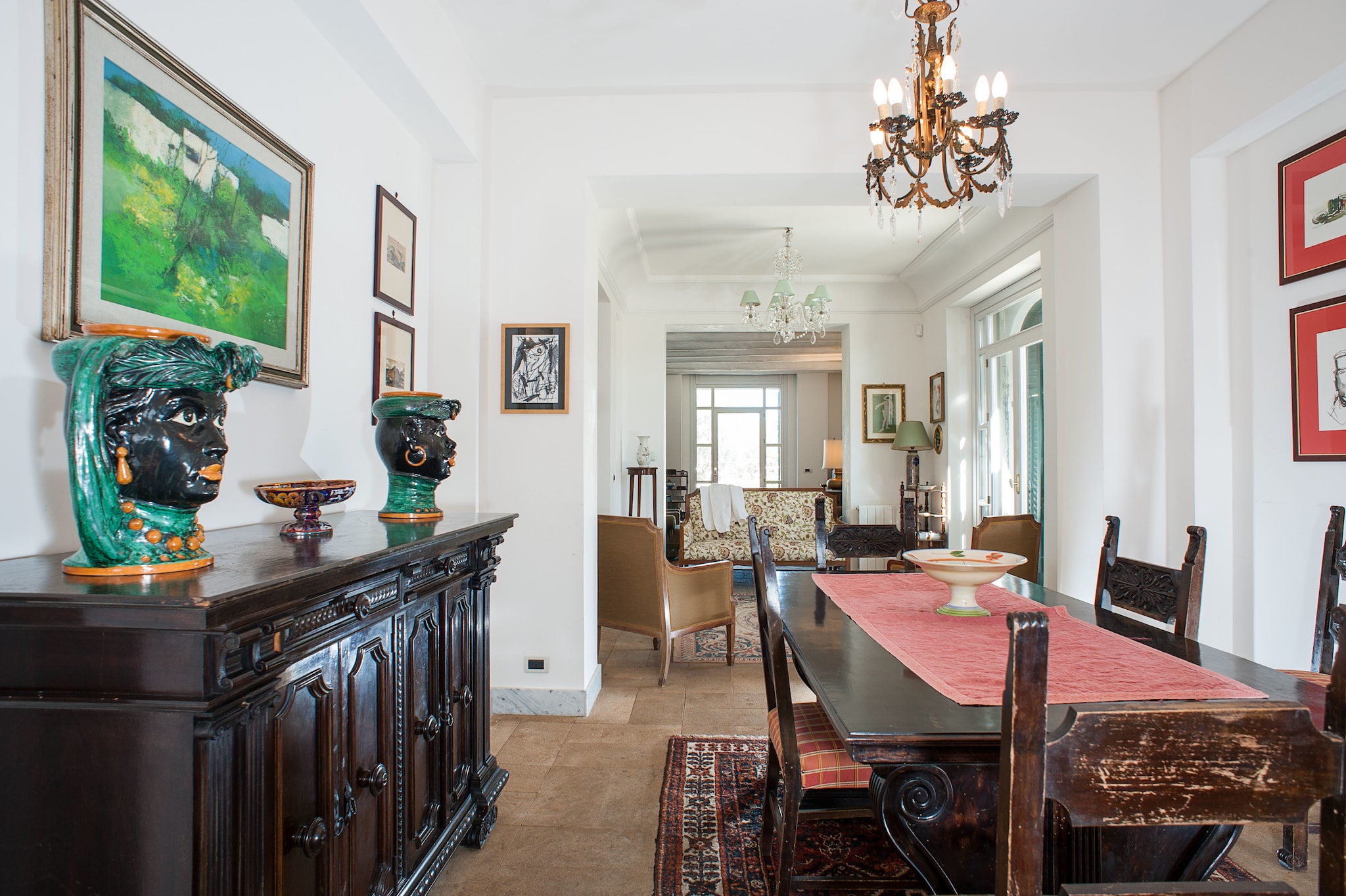 Ground floor: (Living room(TV(satellite, digital), DVD player, CD player, stereo unit), dining room(high chair), Large kitchen(hob(5 ring stoves), toaster, oven, microwave, dishwasher, fridge-freezer, washing machine, iron, Blender), bathroom(bath tub, washbasin, toilet, bidet, hairdryer), Study, air conditioning, air conditioning)\n\nOn the 1st floor: (Sitting room, bedroom(double bed, children\'s bed), bedroom(bunk bed), bedroom(single bed, single bed), bedroom(single bed), bathroom(bath tub, washbasin, toilet, bidet), bathroom(bath tub, washbasin, toilet, bidet), bathroom(shower, washbasin, toilet, bidet), bathroom(bath tub, washbasin, toilet, bidet), insect screens)\n\nAttic: (bedroom, small double bed)\n\nshower(outside), terrace, garden, garden furniture, sun loungers, BBQ, swimming pool(private, 14 x 7 m., opened from May upto and including Oct)