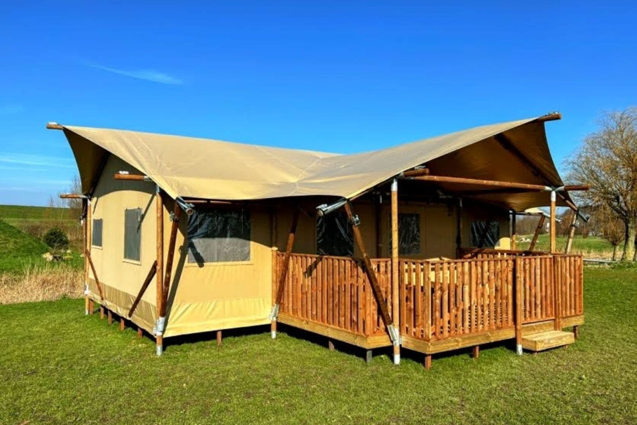 Glamping tent on a holiday park on the IJsselmeer