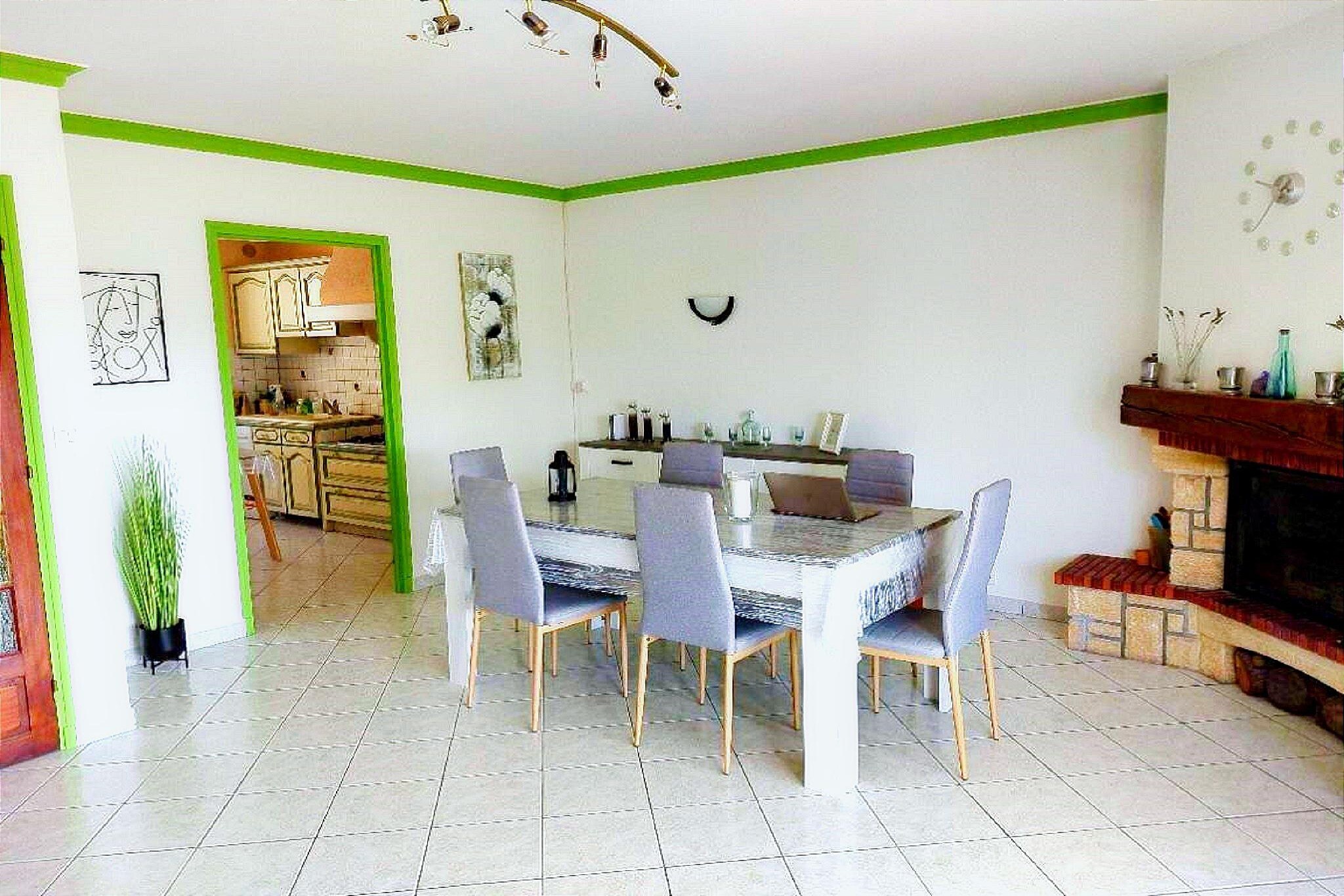 Ground floor: (Kitchen(electric kettle, cooker, coffee machine, oven, microwave, dishwasher, fridge-freezer), Living/diningroom(TV, dining table, fireplace, seating area), bedroom(double bed(180 x 200 cm)), bedroom(double bed(140 x 200 cm)), bedroom(single bed, single bed), bedroom(bunk bed or 2 single beds, bunk bed or 2 single beds, bunk bed or 2 single beds), bathroom(shower, washbasin, toilet), bathroom(bath tub, shower, washing machine), toilet)\n\ncot, air conditioning, terrace(roofed), terrace, garden(fenced), garden furniture, BBQ, parking, swimming pool(private, water alarm, cover, opened from 1/2 May upto and including 1/2 Sep), boules court, sand pit, high chair