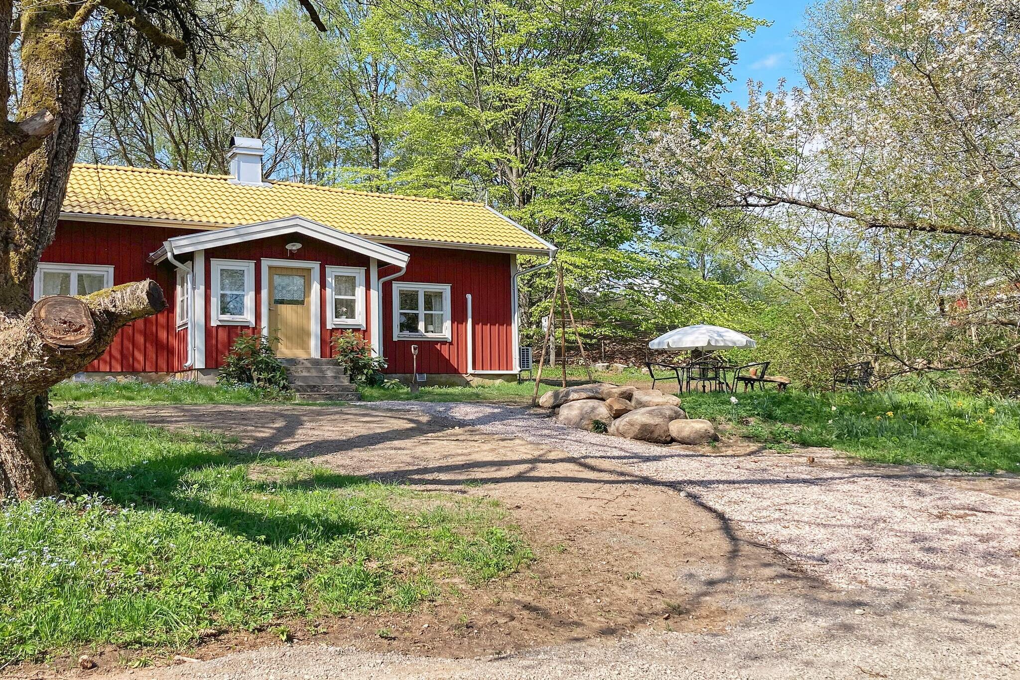 A warm welcome to this comfortable house that has its roots in the late 19th century but lives up to today's standards with both a new bathroom and a new kitchen renovated in 2023. Here you have nice mountain bike trails right outside the stone wall so we can promise you an active and at the same time relaxing holiday. The accommodation is tastefully decorated and fully equipped, so you can cook, eat and socialize together. On chilly evenings, you can light a warming fire and relax and watch a movie in the living room. The accommodation is distributed over two levels. You are welcomed into a charming glass veranda that leads further into the hall. Airy, fully equipped kitchen with kitchen table. There is of course an electric stove, but if you wish, you can use the old wood stove for cooking. The bathroom is from 2023 and is equipped with WC, shower and washbasin. Laundry with a small washing machine puts a golden edge on the holiday. Large bedroom with double bed (140), a bunk bed (90 + 90) and a beautiful tiled stove (not in use). Social living room with dining room furniture, sofa and working fireplace. Via the steep stairs up to the second floor you will find a room with a junior bed and a pull-out sofa bed (80+80). There are sloping ceilings to the sides, but in the middle of the room there is a normal ceiling height. A bedroom with two single beds (80). The house has a total of 8 beds plus 1 junior bed but only one bathroom, so if you want to live airy, the house is best suited for groups of up to 6 guests. Beautiful garden adjacent to fantastic forest that offers nice walking paths, berries and mushrooms picking. Enjoy the firepit in the garden and grill your dinner while the group plays in the surroundings. Here you live next door to a cowshed and farm in a beautiful natural environment. You have just under 1 km to KroksjÃ¶n and the beach. Isaberg is also not far away and offers everything from a high-altitude track, rental of water activities and a lift for both bicycles and skis in winter. Via the mountain bike trail, it only takes five minutes down to Isaberg. 30 km to the Wild West town of High Chaparal attracts many adventurous families. Visit GekÃ¥s in Ullared (90 km) and shop away. In summary, a real summer gem with many exciting activities in the area. Welcome!