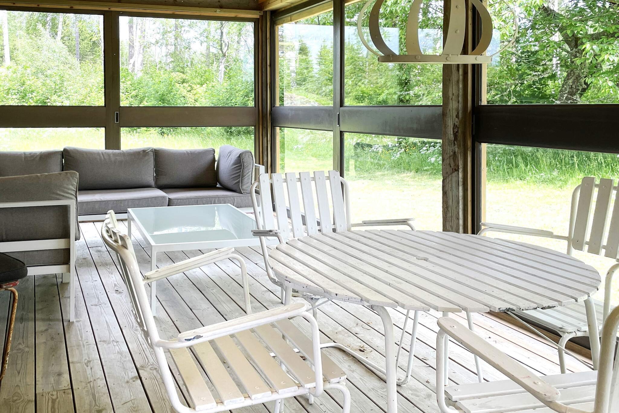 Living room(2x single bed), pantry(cooker(electric), coffee machine, oven, microwave, fridge, freezer(1-59L), water from well), Living/bed room, bedroom(double bed), bathroom(washbasin, shower, toilet), washing machine, heating(electric), courtyard, parking, air to air heatpump