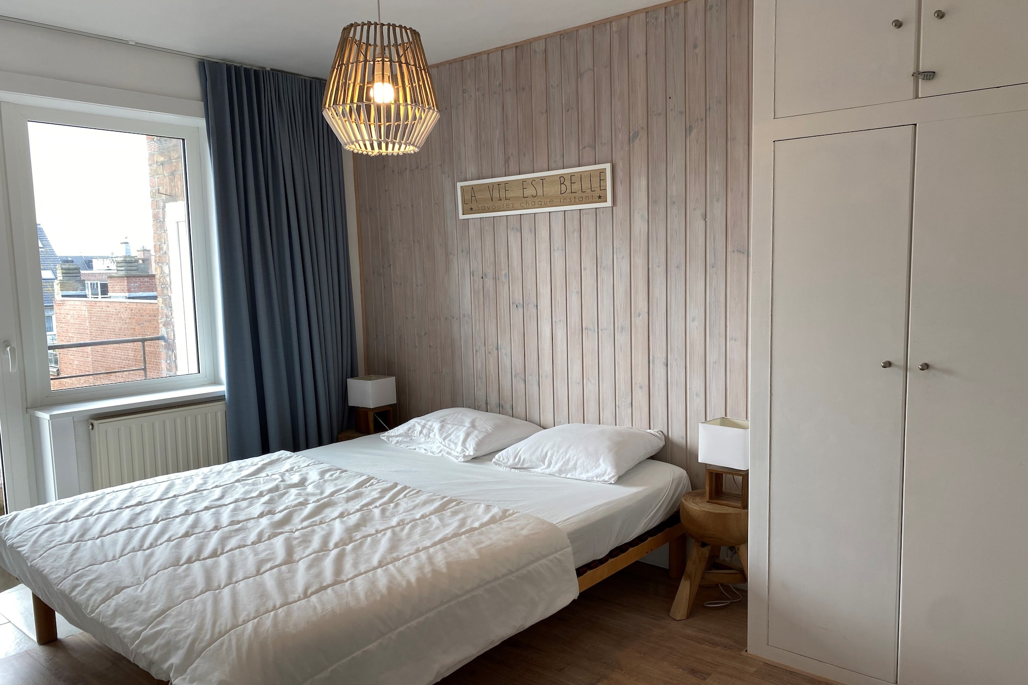 On the 5th floor: (open kitchen(cooker(induction), coffee machine, combination microwave, dishwasher, fridge, freezer), Living/diningroom(double sofa bed, TV(digital), dining table, seating area), bedroom(double bed(twin duvet , down, 140 x 200 cm), washbasin), bedroom(double bed(twin duvet , down, 160 x 200 cm), washbasin), bedroom(bunk bed(duvet, down)), bathroom(bathtub with shower, washbasin), toilet(toilet), storage)\n\nwashing machine, terrace, bicycle storage, garden furniture, lift, high chair, baby crib(free)