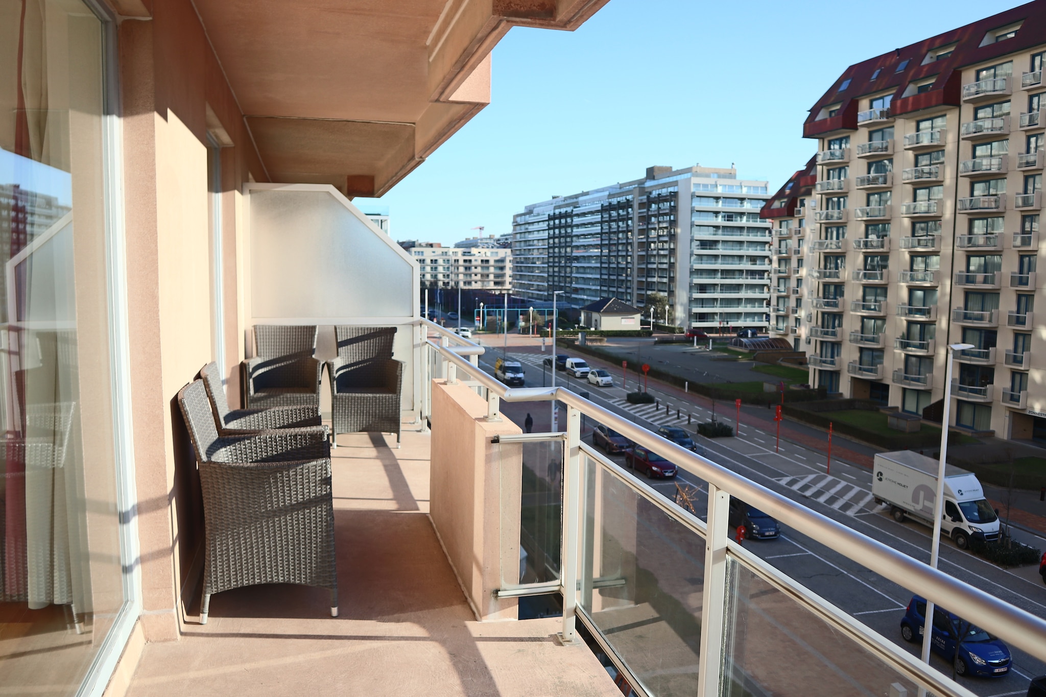 On the 4th floor: (Living room(TV(digital), seating area, balcony), open kitchen(hob(electric), coffee machine, combination microwave, dishwasher, fridge(+ freezer)), bedroom(double bed(twin duvet, 160 x 200 cm)), Bedroom with bathroom(double bed(twin duvet, 140 x 200 cm), shower, washbasin), bathroom(tumble dryer, bath tub, shower, washbasin, washing machine), toilet(toilet), storage)\n\ngarage(on the same premises), terrace, bicycle storage(shared with other guests), lift, high chair, baby crib(free)