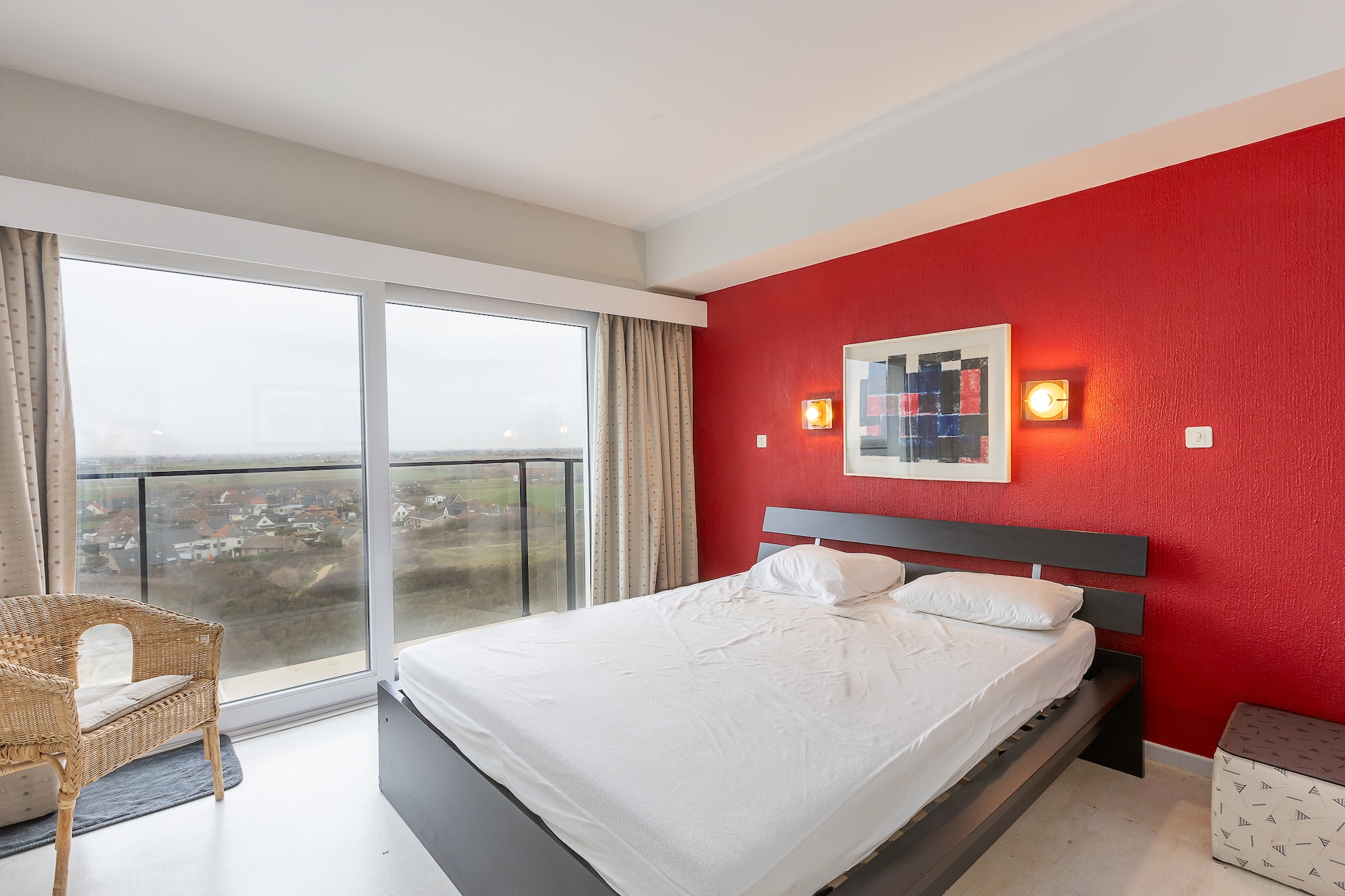 On the 9th floor: (open kitchen(electric kettle, toaster, coffee machine, oven, microwave, dishwasher, fridge-freezer, Blender, Hand blender, dishes and cutlery, Cooking basics), Living/diningroom(double sofa bed(140 x 200 cm), TV(digital), dining table, radio), bedroom(bunk bed(duvet, 90 x 200 cm), bunk bed(duvet, 90 x 200 cm)), bedroom(double bed(twin duvet, 160 x 200 cm)), bathroom(shower, washbasin, toilet), toilet(toilet), storage)\n\nInternet access, balcony, heating(electric), terrace, parking, lift, high chair, iron