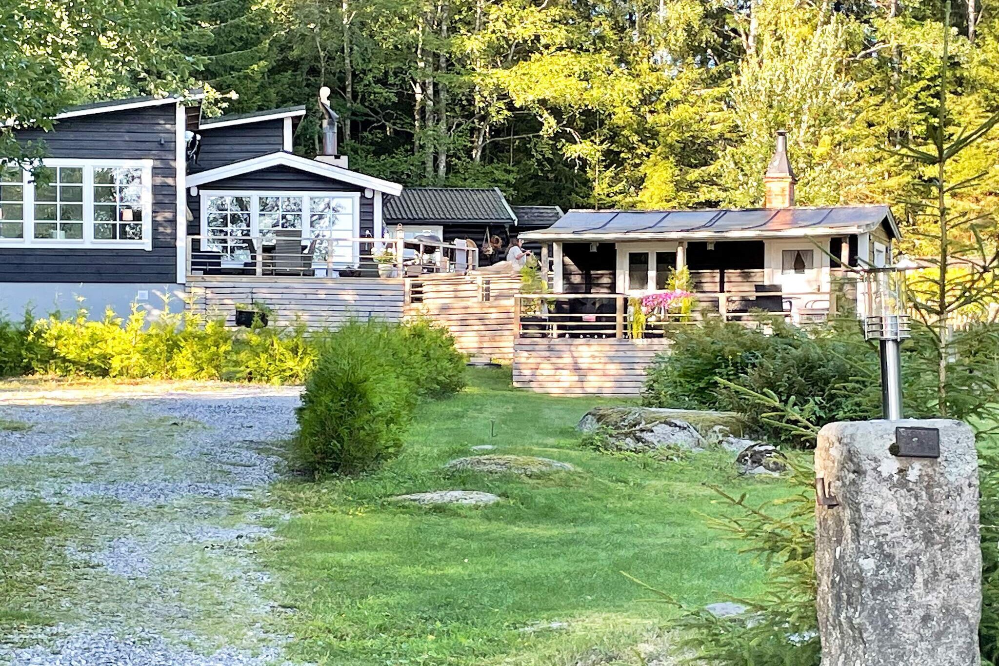 Welcome to our dream house by Lake Leken, an oasis of relaxation and luxury in the midst of nature. When you step through the door or sit on the terrace, you have a lovely view down to the lake. The house is designed to maximize your comfort and enjoyment. A bubbling hot tub awaits you on the terrace, where you can sink down and let the stress of everyday life wash away while you look out over the lake. Out on the terrace there is a good outdoor kitchen with a grill and a couple of different seating areas with a dining area. If the sun is shining, there is an awning that can be folded out as protection. For the adventurous, there is a rowing boat ready at the private jetty, ready to take you on exciting excursions or peaceful fishing trips. The lake is your playground and you can explore its secrets in peace and quiet. Between the house and the lake passes the small dirt road with very limited traffic. The house's social areas are perfect for spending time with family and friends. In the spacious living room, there is plenty of room for everyone to gather and create memories that will last a lifetime. The open floor plan allows you to cook in the modern kitchen while engaging in conversation and laughter with your loved ones. The house is equipped with a bathroom and also a separate WC. When it's time to sleep, the house offers three cozy bedrooms, all equipped with comfortable double beds, one of which is in the guest house. Here you sleep well and can wake up rested and ready for a new day filled with adventure and discovery. Welcome to your paradise by the lake, where every moment is an experience to remember for a lifetime.