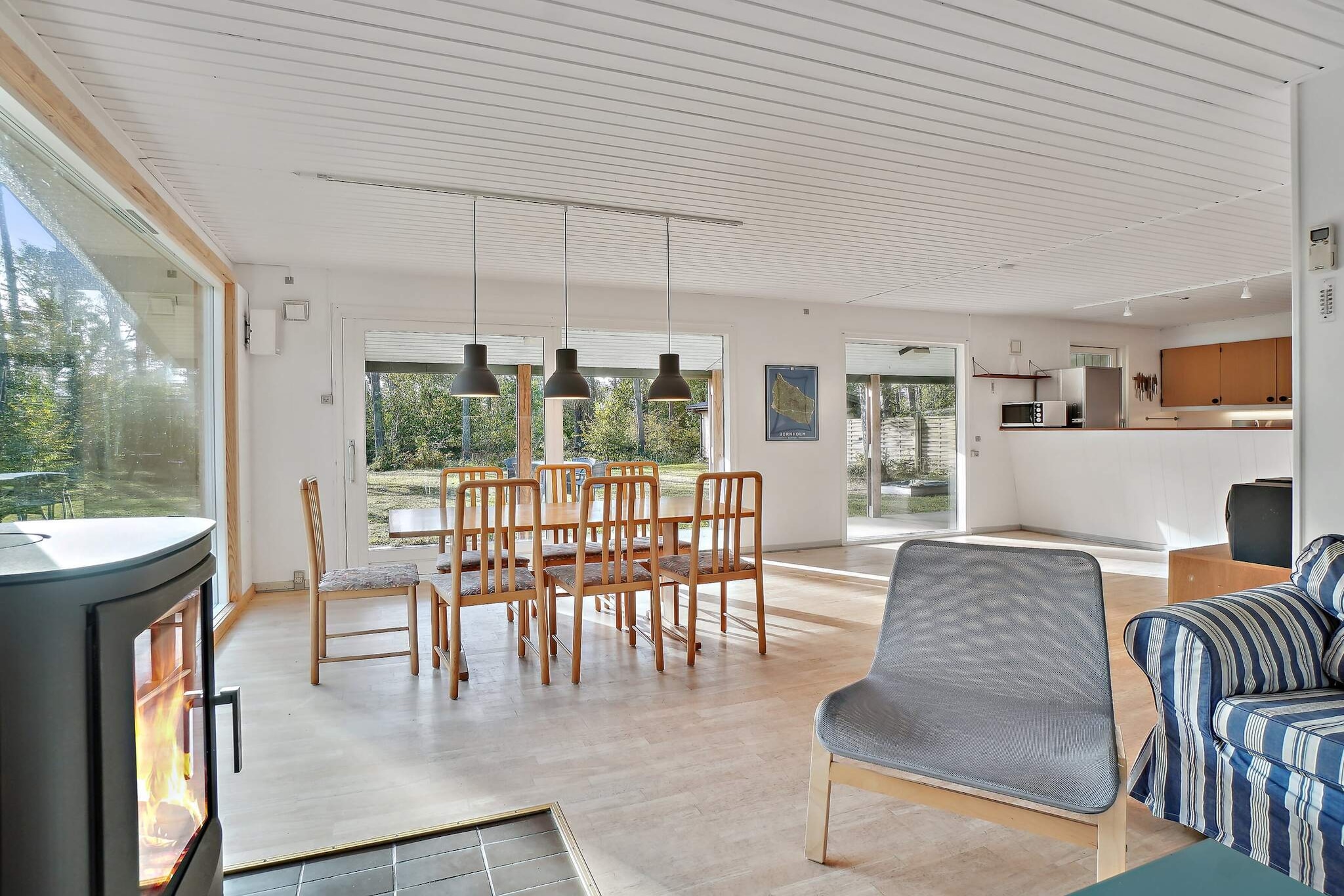 Living room(TV(german television channels, danish TV channels (DR1 and TV2), norvegian TV channels , swedish TV channels), cooker(electric), coffee machine, dishwasher, fridge(+ freezer)), bedroom(double bed), bedroom(single bed, 2x bunk bed), bedroom(2x bunk bed), bathroom(washbasin, toilet), heating(electric), terrace, garden furniture, air to air heatpump