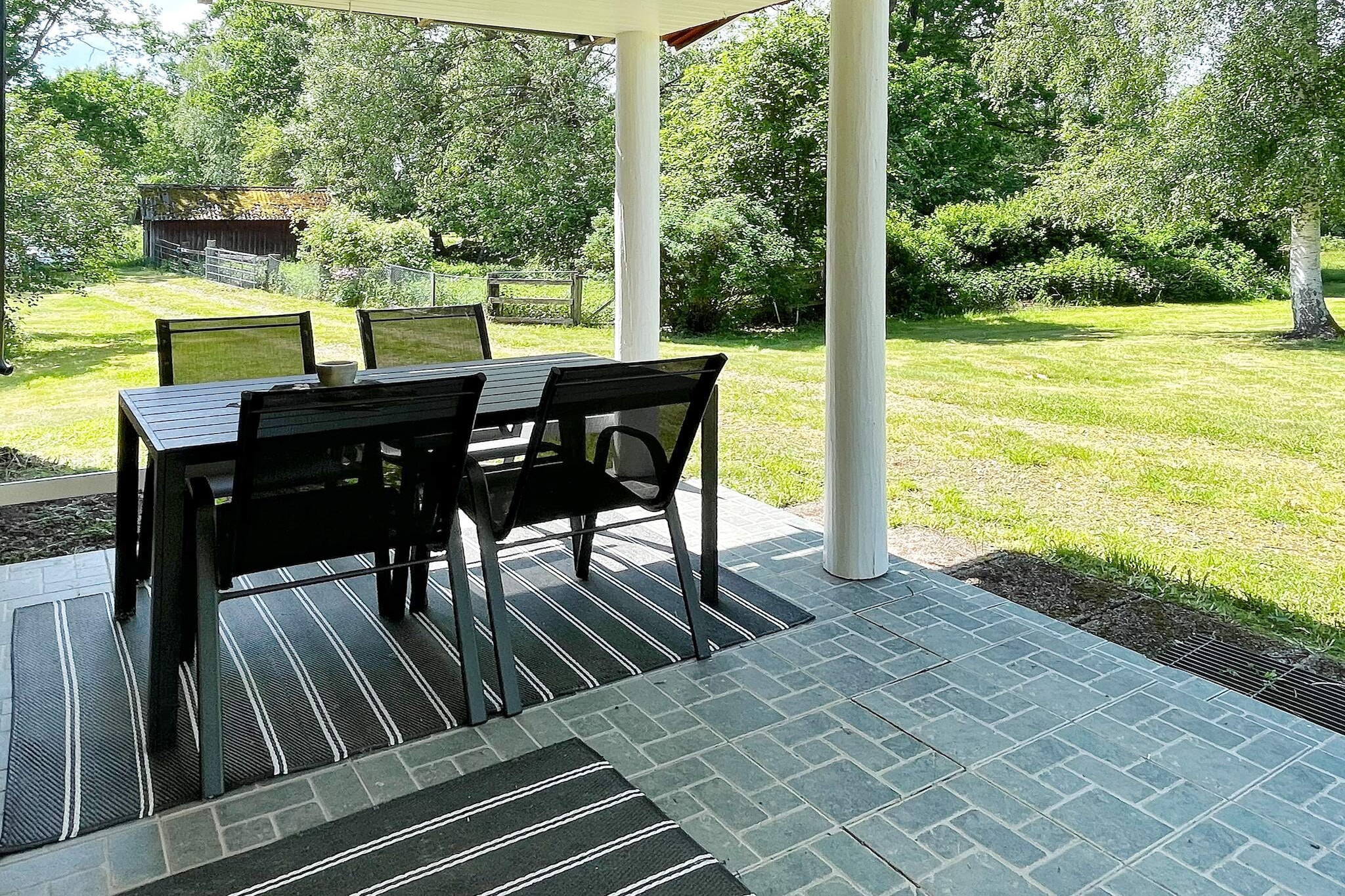 Large house at Melby Farm where you can enjoy the beautiful views, nature, and rural location. You have a lovely garden with a beautiful gazebo and a nice covered terrace where you can enjoy a good meal in the evening sun. On the beautiful balcony, there is a bistro set for those who want to enjoy their coffee in the morning sun. On the lower level, you have a large living room with a large dining area and a sofa group in front of the big TV. In the large kitchen, you also have a dining area. You sleep in four bedrooms. In two of the rooms on the upper level, there is a double bed in each, in the third two single beds. On the lower level, there is the fourth room with a sofa bed that is 120cm wide. Bathroom with sink, toilet, and shower are available on both upper and lower levels. Fireplaces are available in several rooms, but they are not allowed to be used. Please note that the lawn to the right of the house is damaged by earthworks and will be sown with new grass. The back and front of the house are completely unchanged.There are non-operational barns, but you can sometimes enjoy watching cows grazing in the fields around the house. You are close to several lakes for swimming and also the coast. Beautiful GÃ¶sjÃ¶n (6.3km) has a large beach with a diving tower and a jetty for lovely vacation days. There is also mini golf and a kiosk. Lakes with fishing opportunities are nearby, as well as EmÃ¥n which passes just a kilometer away on its way to Em at Kalmarsund, the Baltic Sea. More Kastell, also called SmÃ¥land's Grand Canyon with its 8 km long ravine, is well worth a visit. In the nature reserve of Aboda Klint, there is a beautiful viewpoint and a restaurant. You have two popular cafes in Berga with wonderful pastries, CafÃ© Tre Ã…rhundraden and Elsabo Manor CafÃ©. Moose park is located in MÃ¥lilla. You are also close to the Glass Country and Vimmerby where you have Astrid Lindgren's World. In Oskarshamn, you can enjoy sea bathing and a wider range of activities. Here you can take a day trip with the ferry to Byxelkrok on Ã–land or BlÃ¥ Jungfrun. You also have beautiful sea bathing on OknÃ¶.