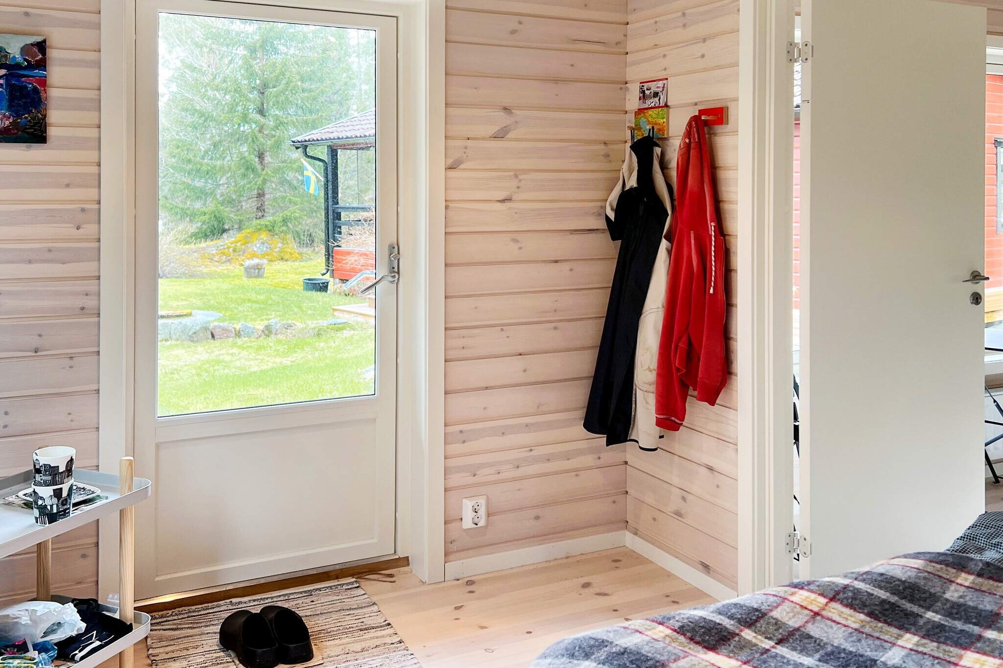 Annex: (single bed, bunk bed)\n\nKitchen(cooker(electric), coffee machine, microwave, fridge-freezer, water from well), Living/bed room(single folding bed, Blu-ray player, chromecast), bedroom(double bed), bedroom(2x bunk bed), bathroom(washbasin, shower, toilet, washing machine), bathroom(washbasin, toilet(electrish)), heating(electric), garden furniture, parking