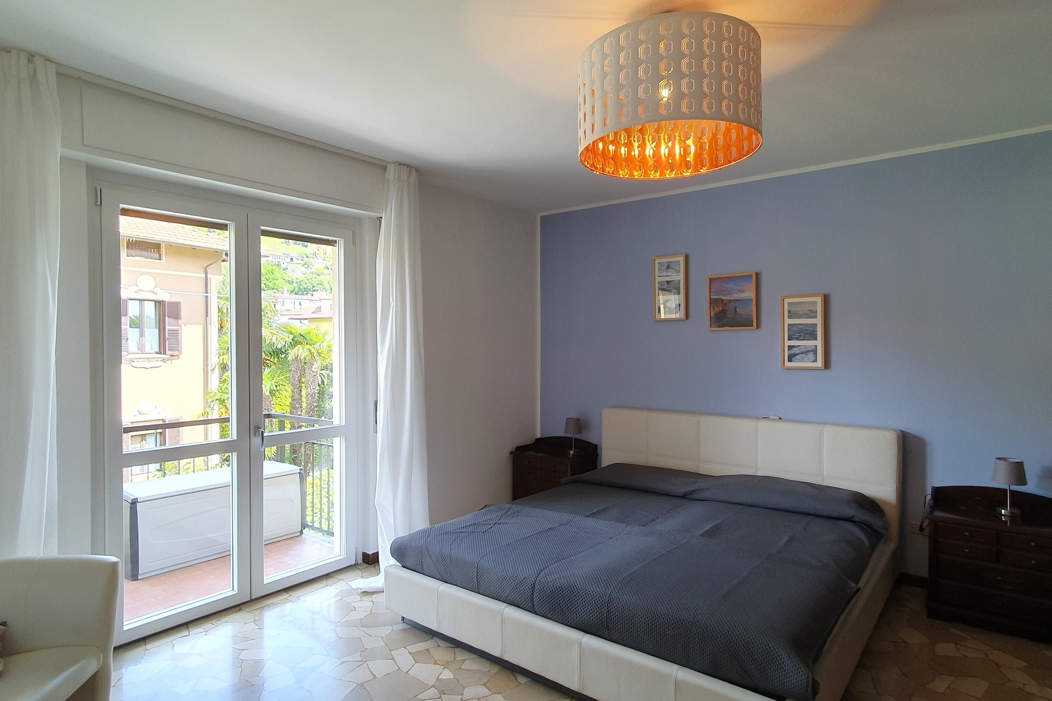 On the 2nd floor: (Living room(TV, dining table, seating area), Large kitchen(dining table, hob, hood, oven, fridge-freezer, washbasin), bedroom(double bed), bedroom(double bed), bathroom(bathtub with shower, washbasin, toilet, bidet, washing machine), balcony)\n\nparking