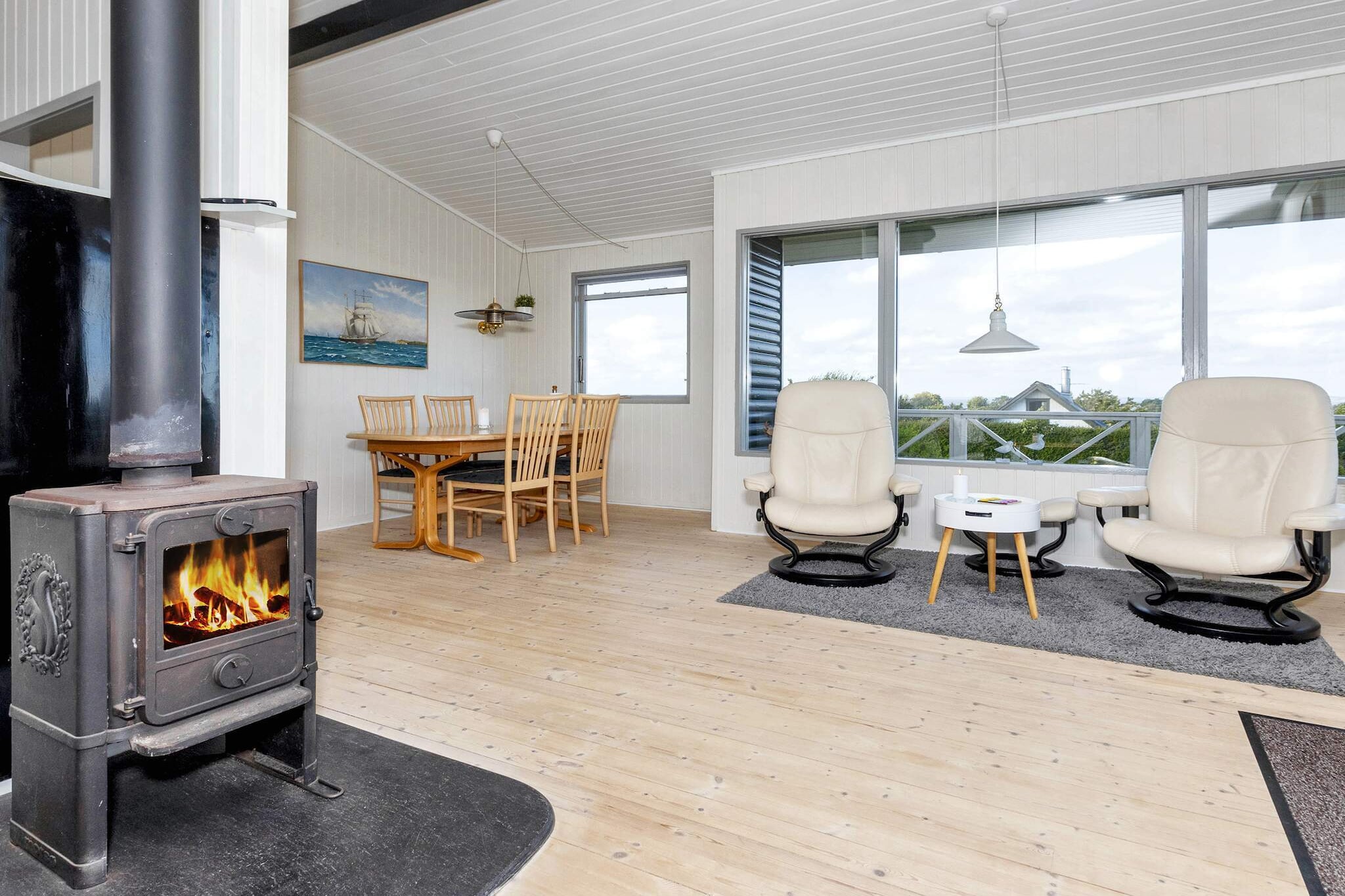 Kitchen(cooker(electric), coffee machine, microwave, dishwasher, fridge-freezer), Living/bed room(TV, DVD player, chromecast), bedroom(double bed), bedroom(bunk bed, TV, chromecast), bedroom(2x bunk bed), bathroom(floor heating)(washbasin, shower, toilet), balcony or terrace, heating(electric), terrace, garden furniture, play equipment, air to air heatpump