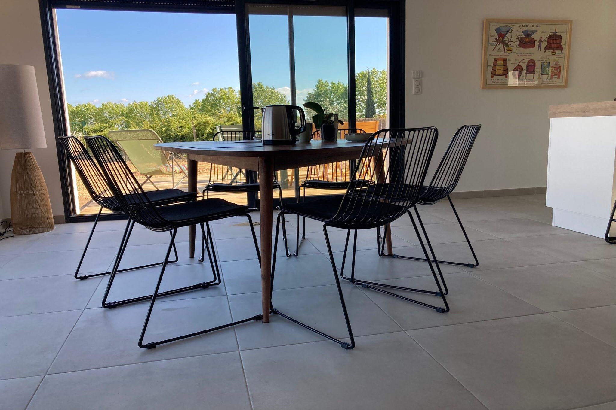 Ground floor: (open kitchen(toaster, cooker, coffee machine, oven, microwave, dishwasher, fridge-freezer, dishes and cutlery, Cooking basics), pantry(washing machine), Living/diningroom(TV, dining table, seating area), bedroom(double bed(160 x 200 cm)), bedroom(single bed(90 x 200 cm), single bed(90 x 200 cm)), Bedroom with bathroom(double bed(160 x 200 cm), shower, washbasin), bathroom(shower, washbasin, toilet))\n\nair conditioning, air conditioning, terrace, garden, garden furniture, sun loungers, BBQ, parking, swimming pool(private,  6 x  3 m.)