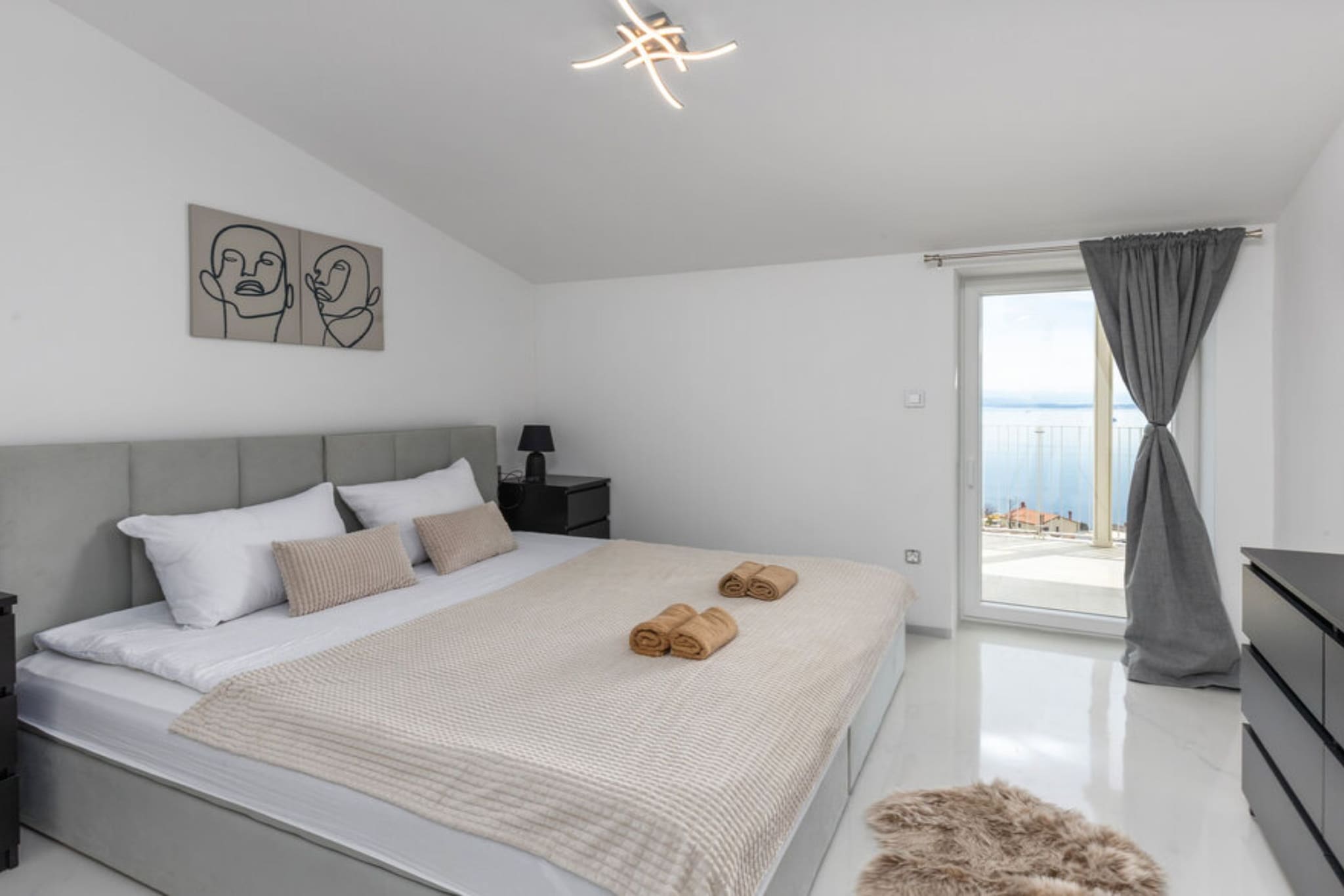 Apartments Bregha - Three Bedroom Apartment with Sea View-Bedroom