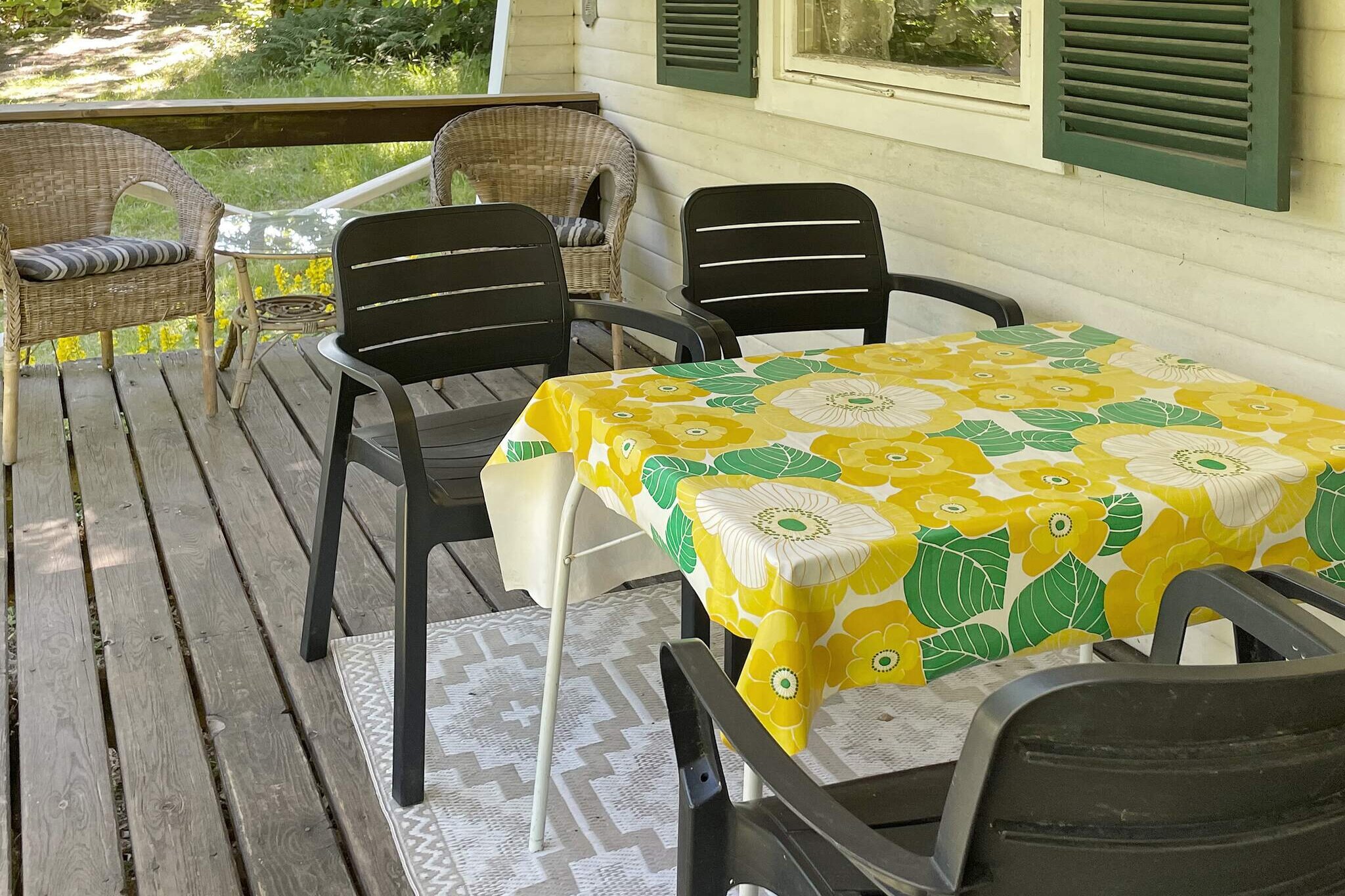 Annex: (double bed, 2x bunk bed)\n\nLiving room, Kitchen(cooker(electric), coffee machine, microwave, dishwasher, fridge-freezer, water from well), bedroom(double bed), bathroom(washbasin, shower, toilet, washing machine), heating(electric), garden, garden furniture