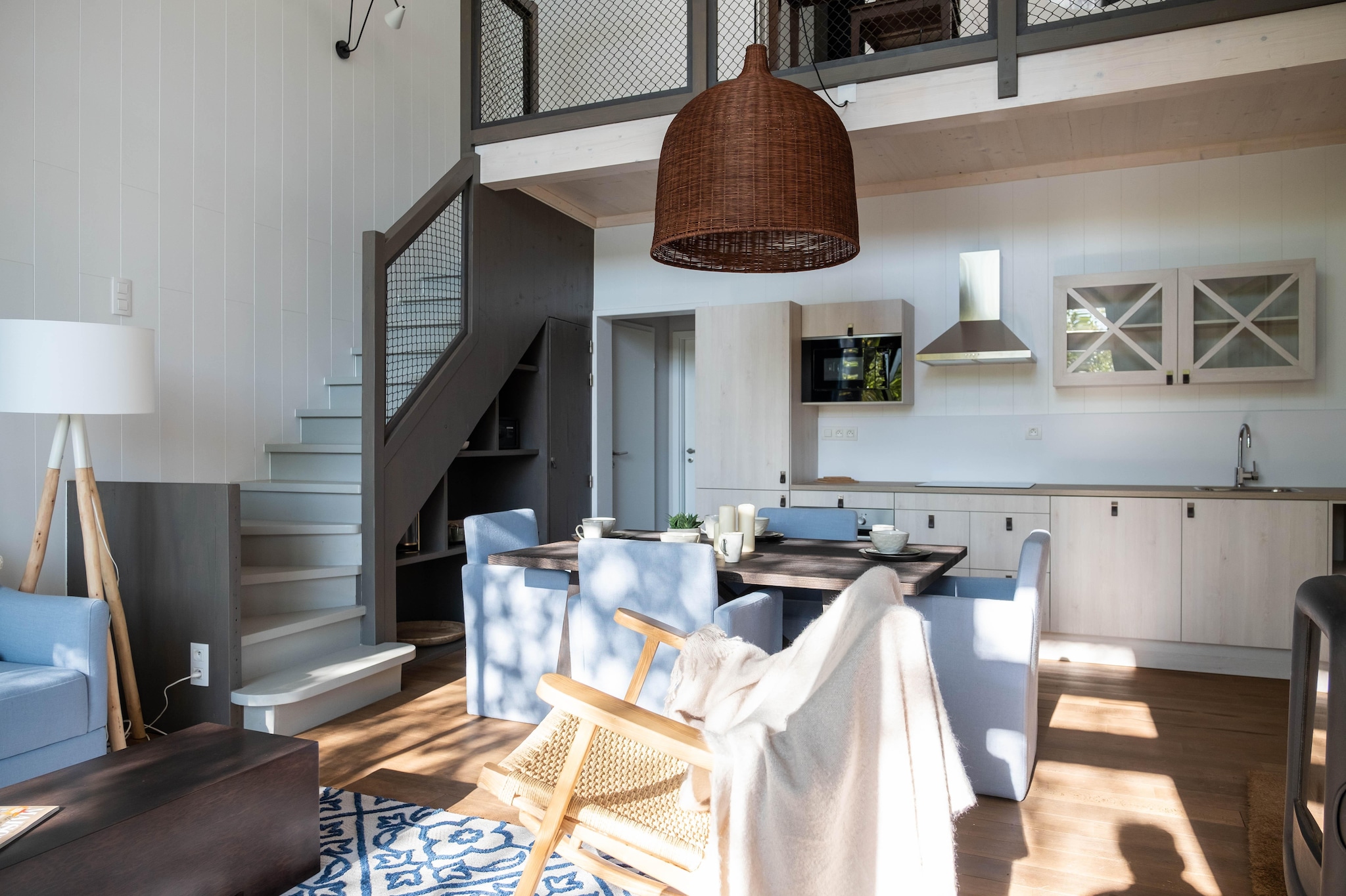 Ground floor: (Living room(TV(smart TV), dining table, fireplace, seating area), open kitchen(electric kettle, cooker, coffee machine(pads), oven, dishwasher, fridge-freezer), bedroom(single bed(80 x 200 cm), single bed(80 x 200 cm)), bathroom(shower(walk-in shower), washbasin), toilet(washbasin, toilet), Internet access)\n\nOn the 1st floor: (bedroom(double bed(160 x 200 cm)), bathroom(bath tub, shower, washbasin, toilet), mezzanine(seating area))\n\nbalcony or terrace, garden, bicycle storage, garden furniture, parking, parking lot(public), pond, swimming pool(shared with other guests, indoor), swimming pool(shared with other guests, outside), boules court(shared with other guests), padel court, lounge set, party games, Charging post for electric cars