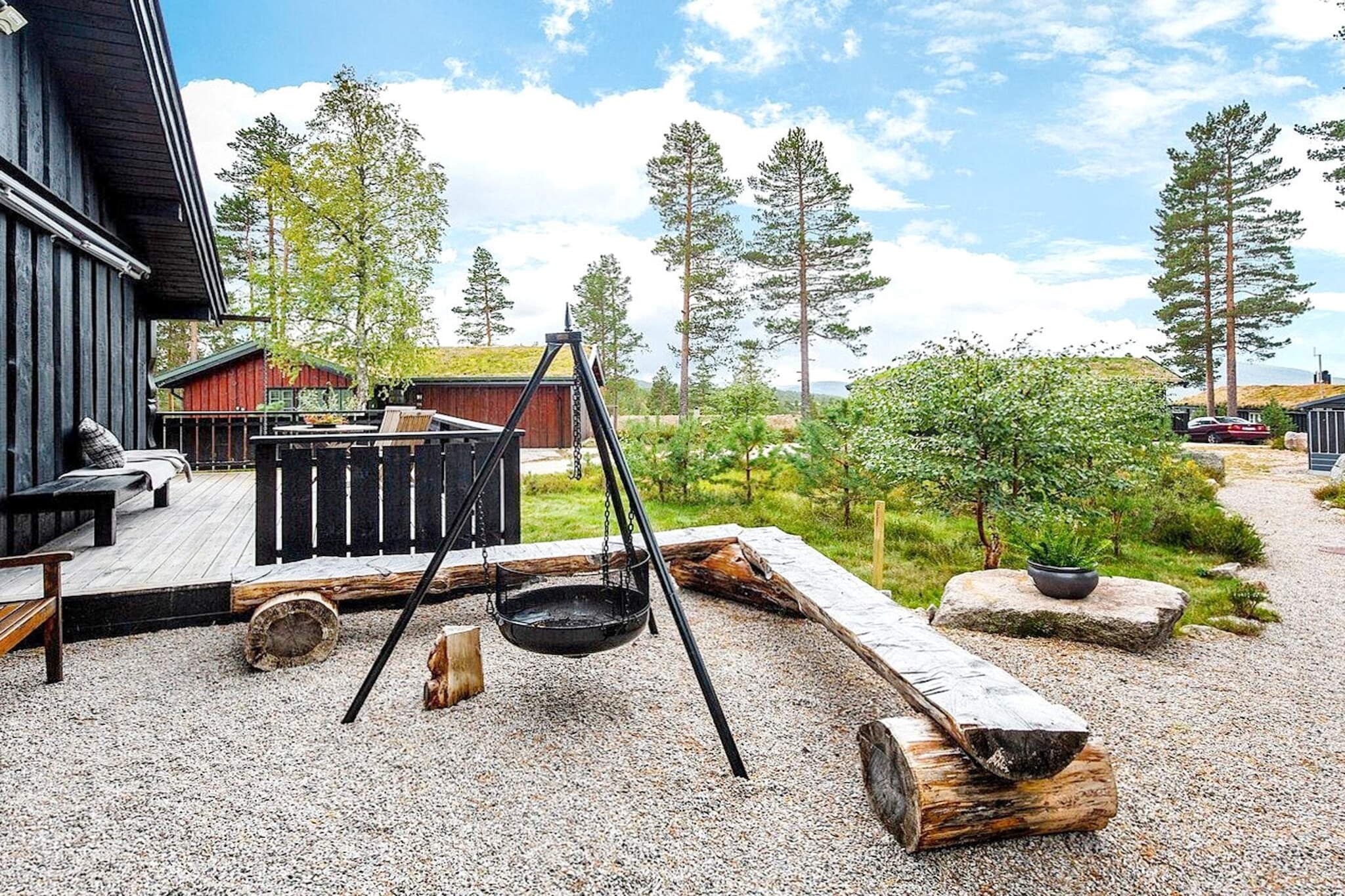 Internet Access DSL, open kitchen(cooker(electric), hood, coffee machine(filter), waffle iron, dishwasher, fridge, freezer(60-99L), washing machine, high chair), Living/bed room(35 m2)(TV(norvegian TV channels ), fireplace), bedroom(double bed), bedroom(2x bunk bed), bedroom(2x bunk bed), bedroom(2x bunk bed), bathroom(floor heating)(washbasin, shower, toilet), bathroom(floor heating)(bathtub or shower, washbasin, toilet), sauna(indoor, 6 persons), heating(electric), terrace(45 m2), garden furniture, BBQ, parking