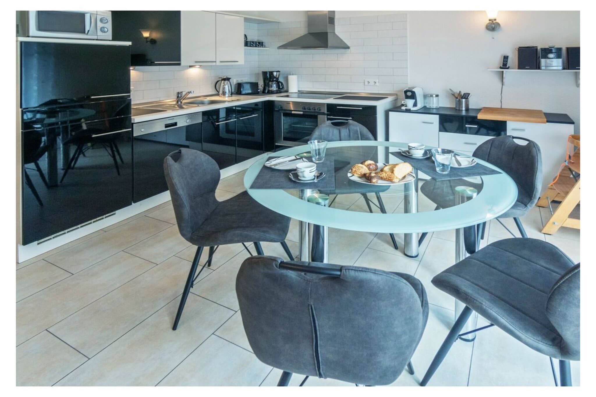 Ground floor: (hallway, Living room(single sofa bed, TV, DVD player, radio, heating), Kitchen(hob, electric kettle, toaster, cooker, coffee machine, oven, microwave, dishwasher, fridge, freezer, high chair, dishes and cutlery), bedroom(double bed, children\'s bed, insect screens), bathroom(shower, toilet, hairdryer))\n\nterrace