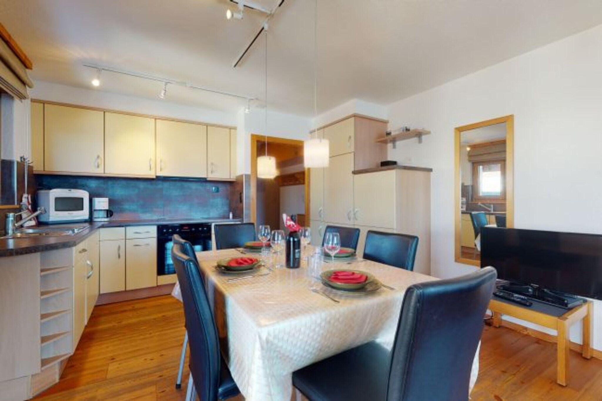 This cozy ground-floor apartment is perfect for up to 5 guests and offers a comfortable and welcoming atmosphere. It includes a living room with a sofa bed, a fireplace, and a dining area, making it an ideal space for relaxation. Guests can enjoy the beautiful mountain views from the garden, which is furnished with outdoor seating. The apartment is pet-friendly (for pets under 15 kg) and provides an indoor parking space, with additional public parking nearby. Access is via stairs, ensuring a peaceful retreat for families or small groups.
Located just 350 meters from the Veysonnaz gondola, this apartment is a fantastic base for skiing, hiking, and exploring the region. Local shops are only 100 meters away, offering convenience for daily necessities. Additionally, the winter shuttle bus is just 150 meters away, providing easy access to transportation. For leisure activities, guests are within walking distance of various options, ensuring a great mix of outdoor adventure and relaxation in the surrounding natural beauty.
The apartment features two comfortable bedrooms: one with bunk beds and another with two single beds. There is also a single bed in the corridor for added flexibility. The renovated bathroom includes a shower and WC, along with a separate toilet. The fully equipped kitchen, including modern appliances like an oven, fridge, dishwasher, and microwave, makes it easy to prepare meals. Guests can also take advantage of the building's laundry and ski room facilities, offering added convenience.