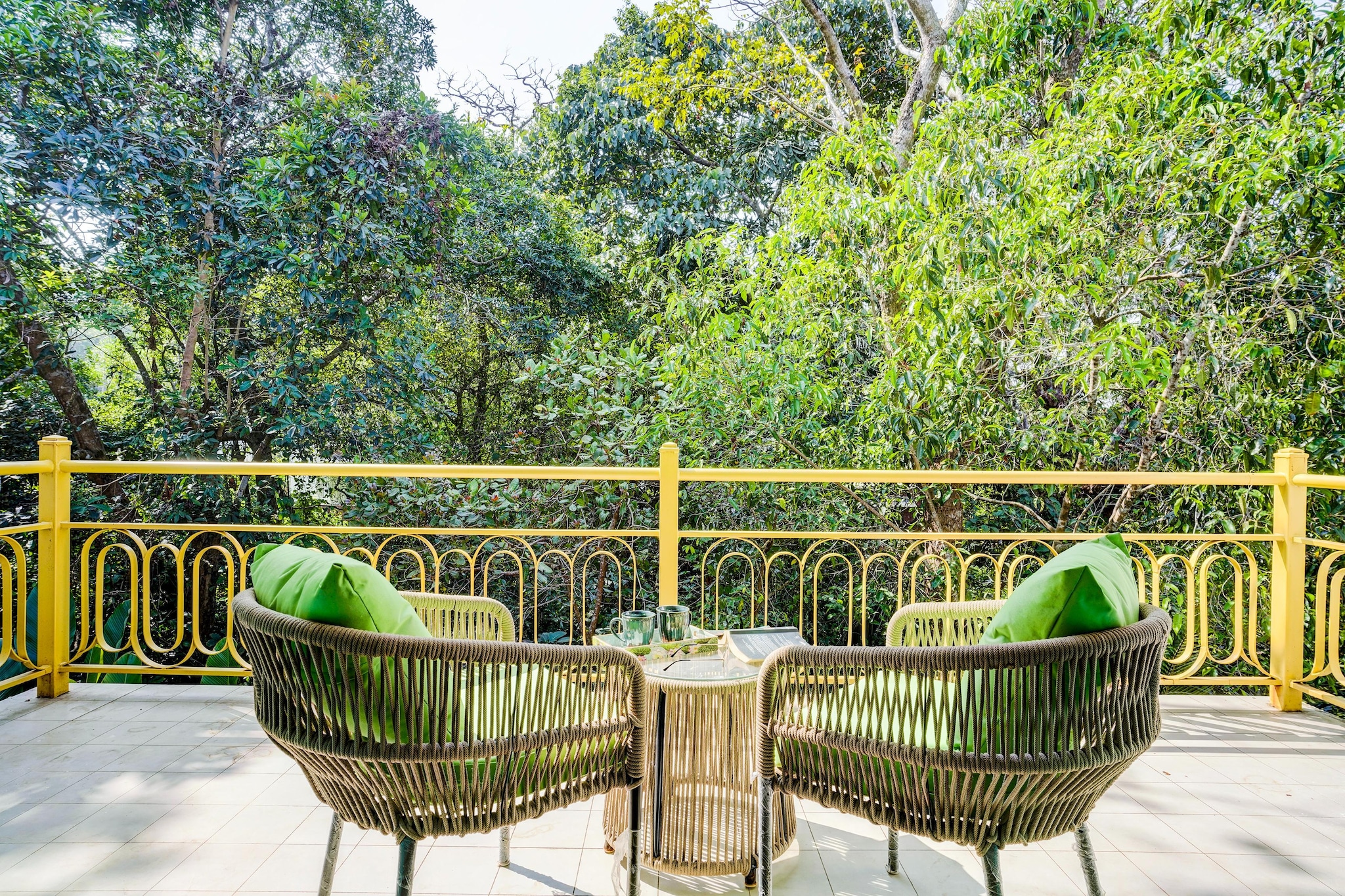 Ground floor: (Entrance, Living room(TV(flatscreen), seating area, air conditioning), open kitchen(dining table(6 persons), electric kettle, toaster, cooker, oven, microwave, dishwasher, fridge-freezer, dishes and cutlery(Bowls, chopsticks, plates, cups, etc.), Cooking basics(Pots and pans, oil, salt and pepper)), Bedroom with bathroom(double bed, TV(flatscreen), shower, washbasin, toilet, air conditioning), Dedicated workspace)\n\nOn the 1st floor: (Bedroom with bathroom(double bed, TV(flatscreen), shower, washbasin, toilet, balcony, air conditioning), Bedroom with bathroom(double bed, TV(flatscreen), shower, washbasin, toilet, balcony, air conditioning), Dedicated workspace)\n\nwireless music system, shower(outside), washing machine, garden, BBQ(on request), parking, private outdoor pool, iron, hairdryer, lounge set, drying cabinet, Essentials(Towels, bed sheets, soap and toilet paper)