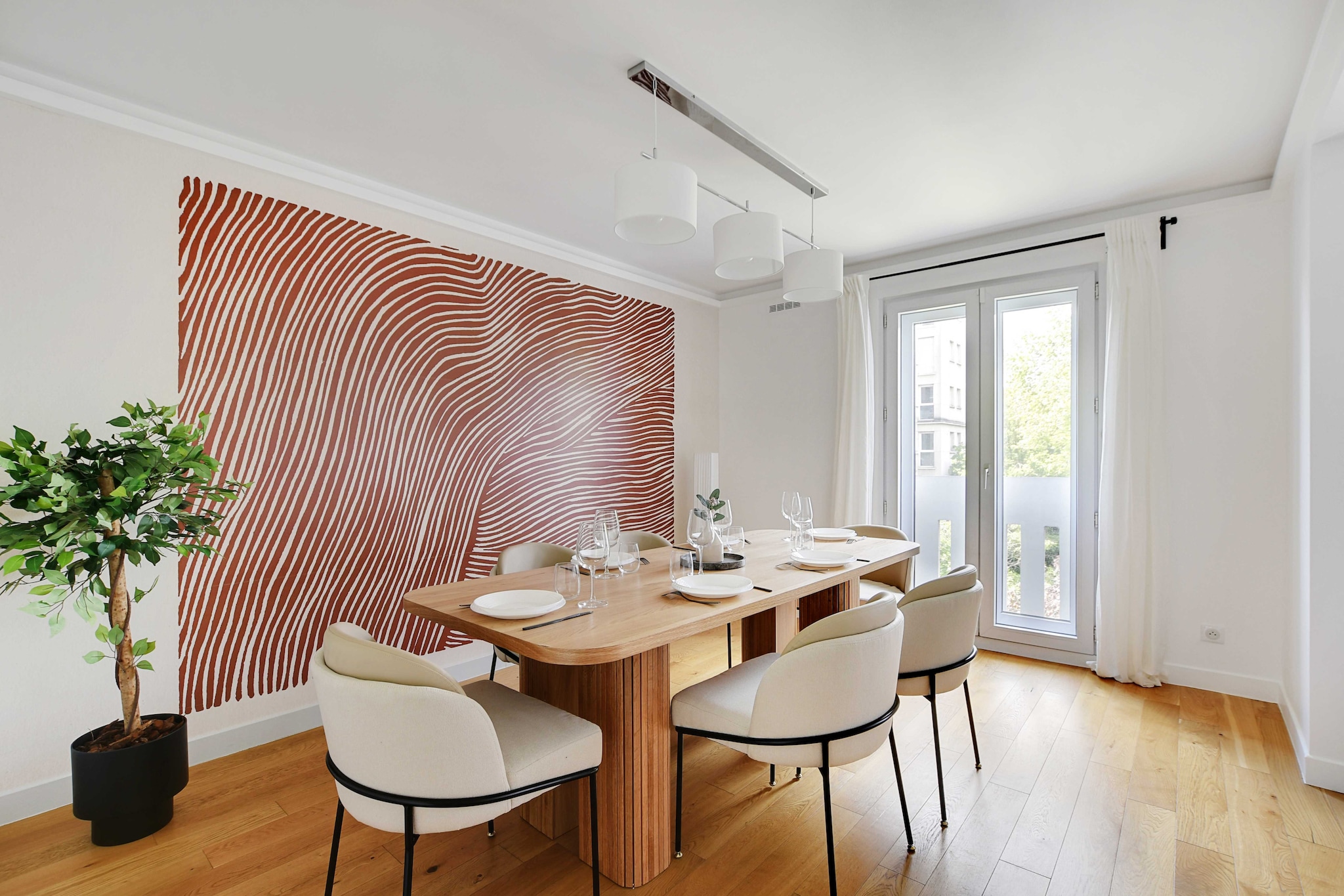 On the 2nd floor: (Living room(double sofa bed, TV, dining table), Kitchen(stove, electric kettle, toaster, coffee machine, oven, microwave, dishwasher, fridge, dishes and cutlery), bedroom(double bed), Bedroom with bathroom(double bed, shower), bathroom(bath tub, shower, toilet), toilet(toilet))\n\nBed Linen, Elevator, Hot Water, Internet Access DSL, Wardrobe, First Aid, Play area, tumble dryer, washbasin, washing machine, heating, iron, hairdryer, Towels/Sheets (Incl.), shampoo, Essentials, Dedicated workspace, Cooking basics, Carbon monoxide detector, Cleaning Disinfection, Downtown, Enhanced cleaning practices, High touch surfaces disinfected, Long term stays allowed, Room-darkening shades, Town