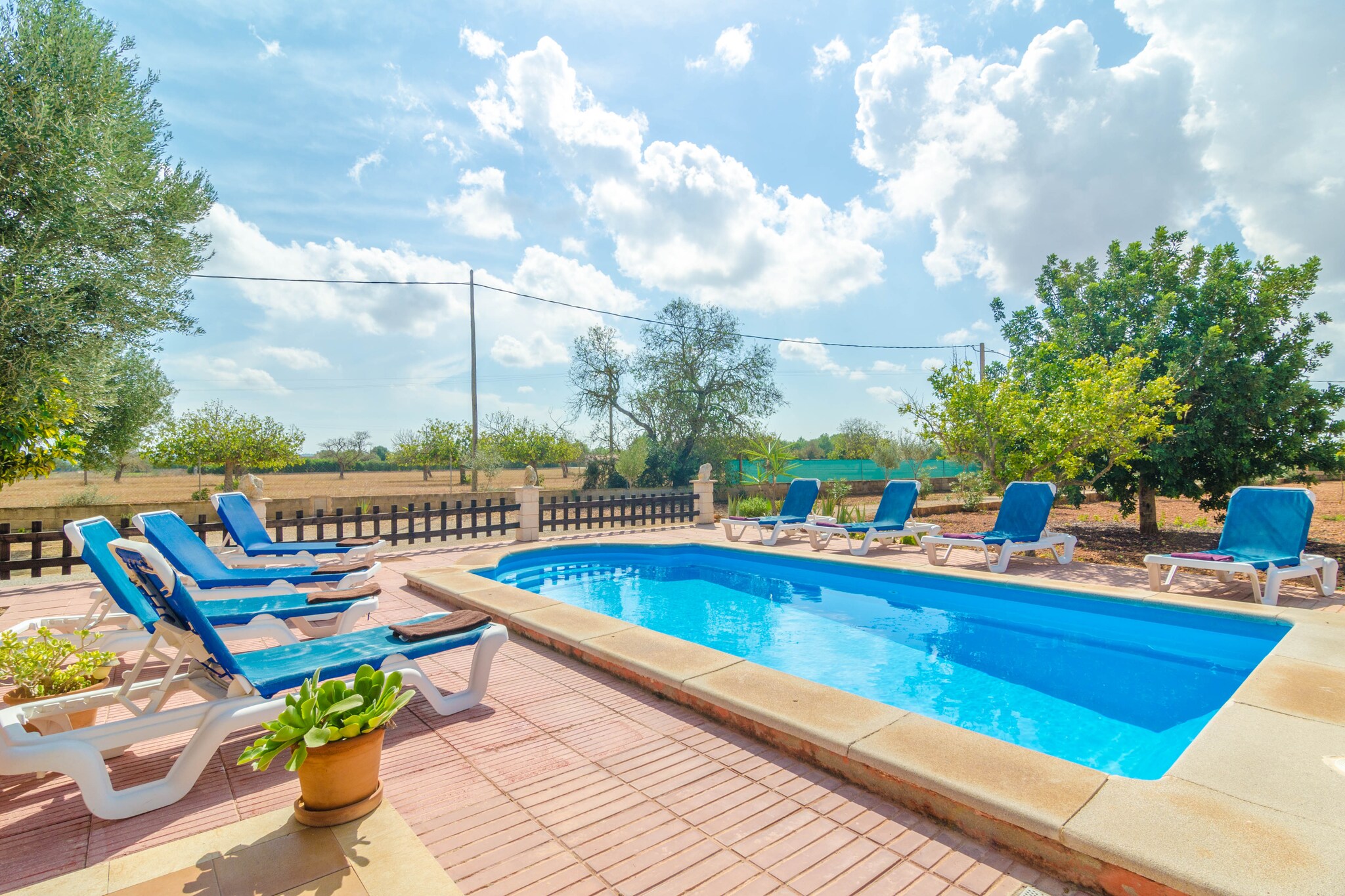 Welcome to this beautiful house with a chlorine 6m x 3m swimming pool, and up to 1.70m deph, surrounded by the forest ideal for disconnect and spend your hollydays with the maximum privacy. It disposes of an external shower to refresh after a long day at the beach. At one of the three porchs, specially the one beside the swimming pool, you can prepare a tasty barbecue with your loved ones and will be the perfect plan.
The house disposes of large rooms and a practical furniture.
At the comfortable living-room with satellite TV and a fireplace, you can relax all together. The dining room area is open to the living-room and the gas equipped kitchen has all the necessary amenities you might need during your stay.
You will love to rest at one of the four bedrooms with a wardrobe and a fan at each of them.
One of them has a double bed and a bathroom en suite with a shower, the other three dispose of two single beds each.
Another bathroom with a bath gives service to all the house.
If you travel with your baby, we will provide you a cot and a high chair. Obviously, you will find a washing area with a washing machine, a dryer, an iron and an ironing board.
Only 3 km separate you from Campos village, where you will find all the necessary services like restaurants and bars, supermarkets or the traditional market, wich takes place every Thursday, where you can buy fresh vegetables and fruits, and a bigger market on Saturdays with all kind of products.
After 10 minutes by car, you can reach the idylic Es Trenc beach, Cala Mondragó or Colonia de Sant Jordi. Dont miss a trip to Cabrera National Parc. We also recommend a visit to the legendary "Cuevas del Drach" caves, located at Porto Cristo, formed due to the Mediterranean water inlet and accomodating a big underground lake known as Lago Martel.
Remember that the well water is not potable. Consult the advertiser for possible charges. Pets are not allowed. The holding of events is forbidden. There is exterior parking for 4 cars.
Distances
Beach: 10.5 km - Es Trenc
Airport: 35 km - Son Sant Joan
Golf course: 23.5 km - Vall D'or Golf
Town: 3 km - Campos
Train station: 26 km - Manacor
Bus stop: 3.2 km - C/ Nicolau Oliver Fullana, Campos
Ferry: 42.9 km - Port de Palma
Hospital: 28 km - Hospital de Manacor
Tourist license: VT/2083Single Rental Registry: ESFCTU000007008000170566000000000000000000000VT/20834The Ecotasa (tourist tax) must be paid cash on site when checking in. The amount varies between 0.55€/night and guest during the low season and 2.2€/night and guest during the high season. The tax is reduced by half from the 9th day of your stay. All guests have to pay the Ecotasa, except people under 16 years.