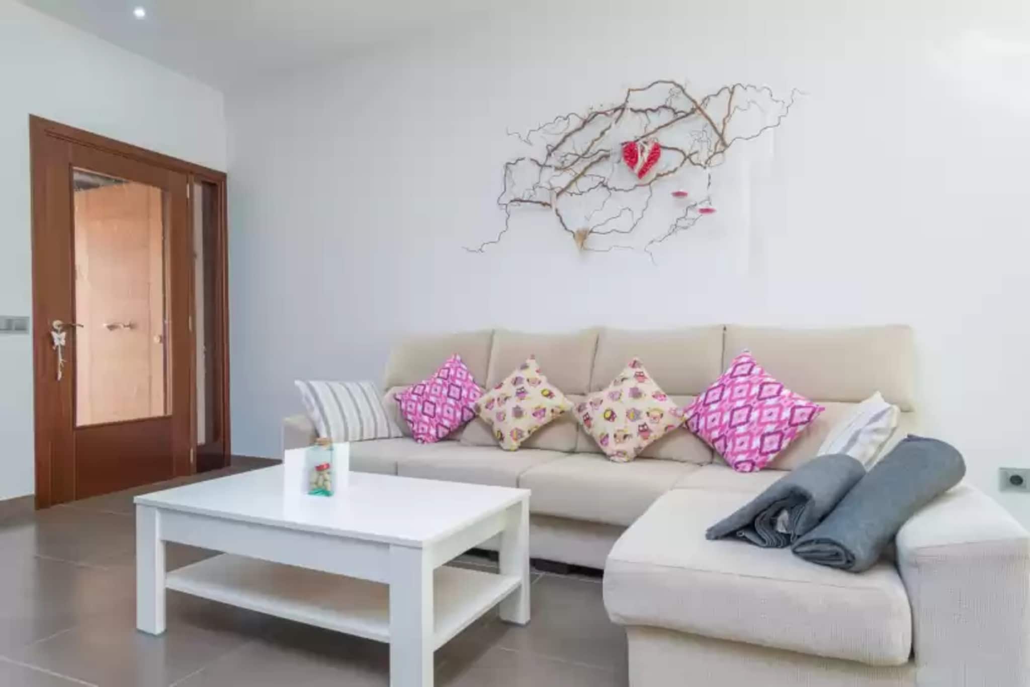 This house has been completely restores in a quite modern style. It has just one floor as well as marvellous and stylish furnished terrace where you will disconnect and relax after the lung tour days in the island. It invites to have dinner at night under the starry sky together with a good bottle of wine and lie down at the chill out area while having fun with your loved ones till late. Despite this is a town house, privacy is total because there are not direct neighbours; just an old factory of natural products currently closed.

Behind a large sliding glass door you will access the kitchen directly, the dream of every amateur cook. It has a ceramic hob, air-conditioning, and space to sit and have an appetiser while cooking your best recipes. The living room, also with AC, which opens to the dining table, comes with a comfortable chaise longue sofa to watch an interesting film on the satellite TV or read for a while, if you find some interesting book on the shelf. The bedroom has a double bed, closet and space for a cot and a high chair and an en-suite bathroom with a shower and a bathtub. There is a second shower bathroom, where you will also find the washer and the dryer as well as the iron and the ironing board, located outside. We can provide a fan and toe radiators, in case need them.

María de la Salut, located in the area of el Pla de Mallorca, is a quiet little village with all types of restaurants and also some grocery shops. The landscape turns green and flowery in Spring. Every Wednesday, the most ancient and traditional street market in the island takes place in Sineu, and you are invited to visit it. A car is necessary, specially if you want to visit our dreamy beaches like the large sandy beach with crystalline waters of Can Picafort or Playas de Muro.


At the turn of the street, there is a garage with capacity for 2 cars. Consult the advertiser for possible charges. Pets are not allowed. The holding of events is forbidden. There are parking space for 2 cars in the garage. 
Distances
Beach: 19.8 km - Son Serra de Marina
Airport: 38.1 km - Son Sant Joan
Golf course: 21.00 km - Rotana, Manacor
Town: 0.5 km - Maria de la Salut
Train station: 7.3 km - Sineu
Bus stop: 0.5 km - Carrer Jaume Bergas,  Maria de la Salut
Ferry: 25.1 km - Port d'alcudia
Hospital: 19.1 km - Hospital de Manacor
 Guests are kindly required to dispose of all rubbish and ensure the property is properly tidied before departure. Should this not be the case, a charge of €90 will be deducted from the security deposit. Tourist license: ETV/8465Single Rental Registry: ESFCTU00000701100055284300000000000000000000ETV/84657Homerti - Central de Reservas CR/33