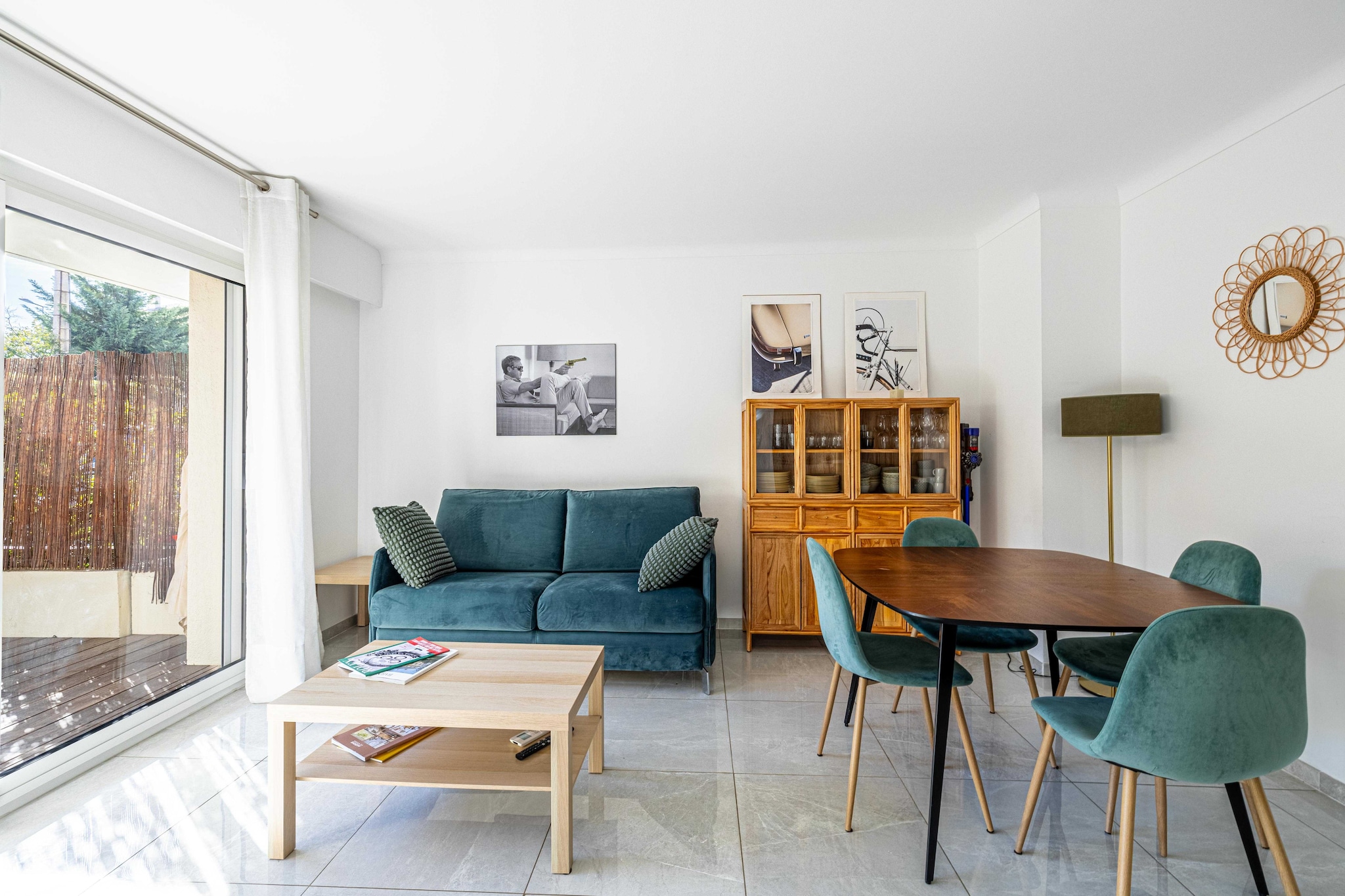 Ground floor: (Living room(double sofa bed, TV, dining table), Kitchen(stove, hob, electric kettle, toaster, hood, coffee machine, oven, microwave, dishwasher, fridge, dishes and cutlery, Cooking basics), bedroom(bunk bed or 2 single beds), bedroom(Wardrobe, double bed, TV), bathroom(shower, washbasin, toilet, washing machine))\n\nBed Linen, Elevator, Hot Water, Internet Access DSL, First Aid, Play area, TV, cot, heating, air conditioning, terrace, garden furniture, parasol, iron, hairdryer, Towels/Sheets (Incl.), shampoo, Essentials, Dedicated workspace, Carbon monoxide detector, Cleaning Disinfection, Enhanced cleaning practices, High touch surfaces disinfected, Long term stays allowed, Near Ocean, Room-darkening shades, Town, Village