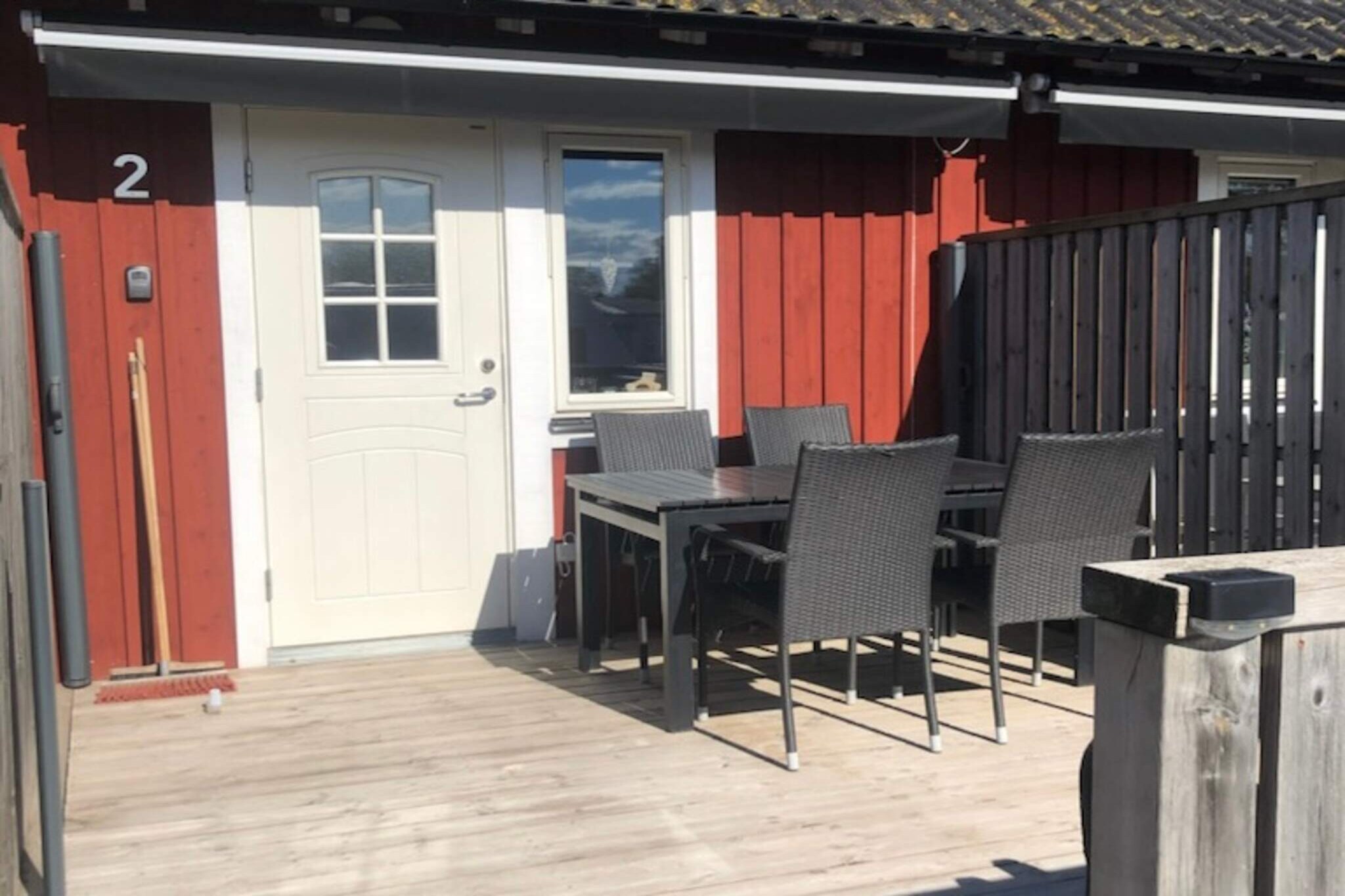 Living room, Kitchen(cooker(2 ring stoves), coffee machine, microwave, fridge-freezer), Living/bed room(double folding bed), bedroom(double bed), bathroom(washbasin, shower, toilet), balcony, heating(electric), garden furniture, parking