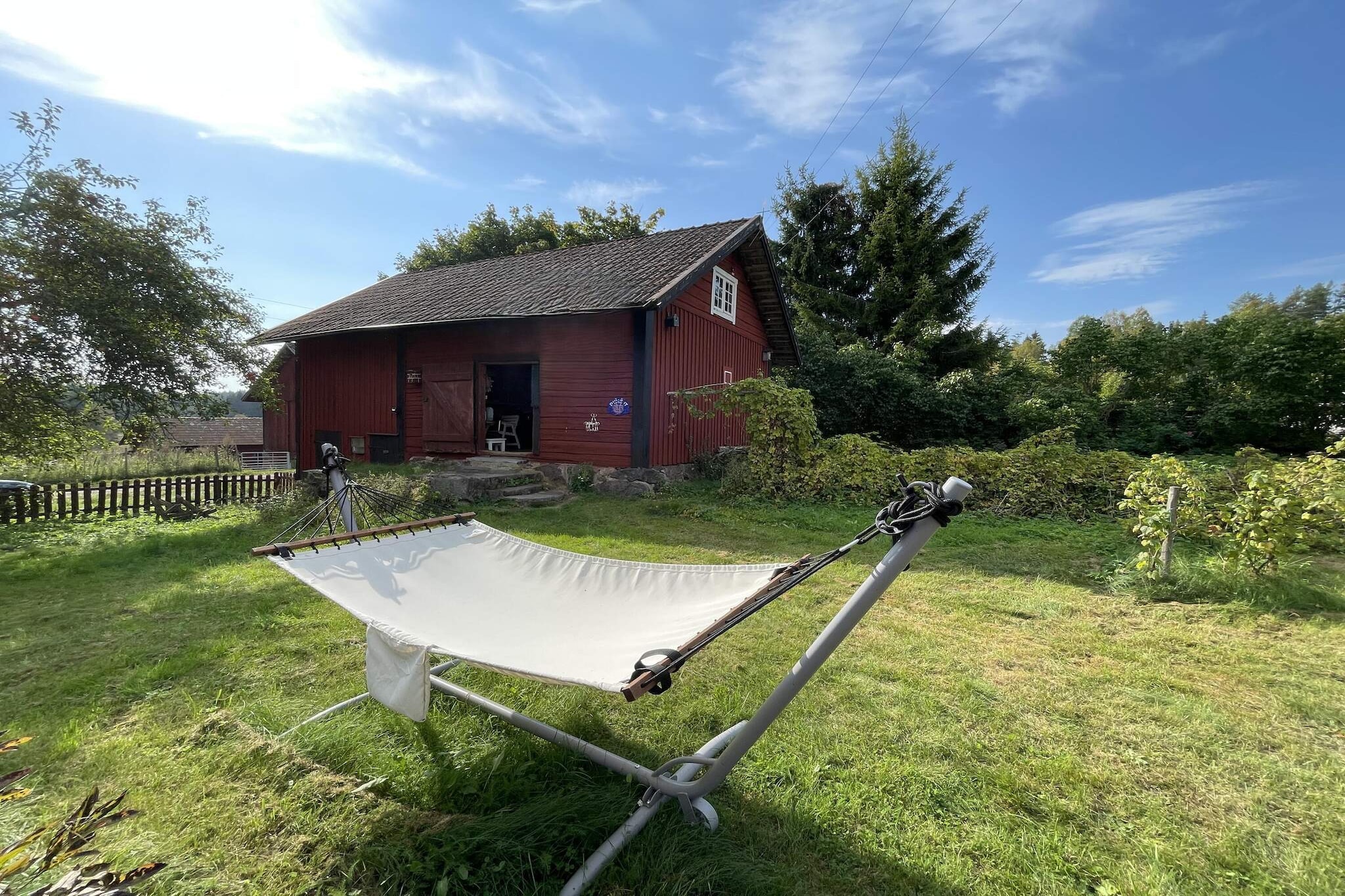 Internet Access DSL, Living room, Kitchen(cooker(2 ring stoves), coffee machine, oven, microwave, fridge-freezer, water from well), Living/bed room(2x single folding bed, TV(swedish TV channels)), bedroom(double bed, 2x bunk bed), bathroom(washbasin, shower, toilet), heating(electric), garden furniture, parking, deckchairs, play equipment, air to air heatpump, water from well