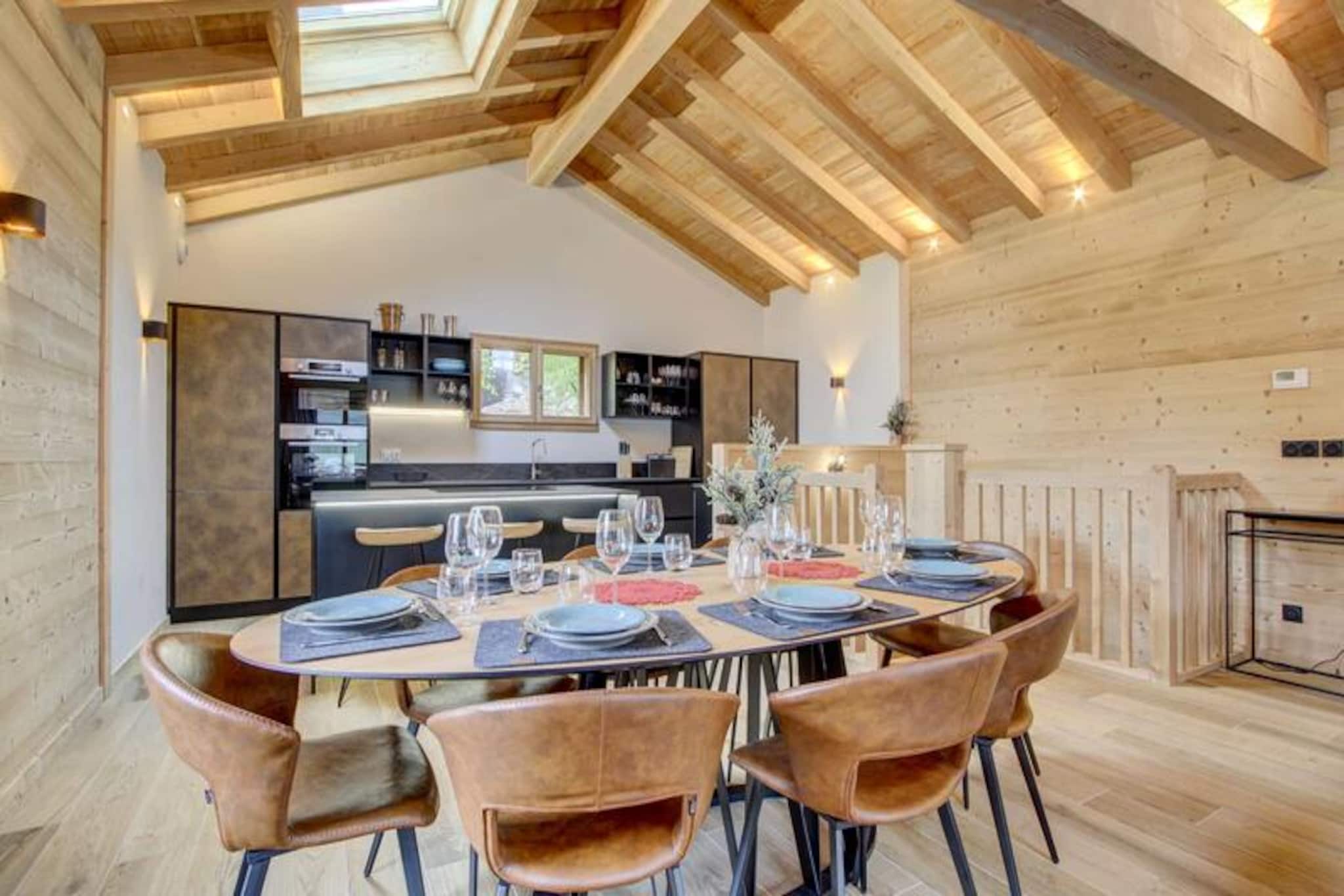 Property along with a luxurious alpine charm offers a modern and spacious retreat perfect for groups or families, accommodating up to 9 guests with its four en-suite bedrooms. The 130 m² chalet spans three floors and features a well-thought-out design with direct views of the Pleney slopes, Nyon, and the Morzine valley. The living spaces include a cozy lounge with smart TV, a modern open-plan kitchen, and a beautiful terrace with garden furniture. Each bedroom provides flexibility with single beds that can be pushed together, modern en-suite shower rooms, and built-in custom storage. Guests can enjoy the convenience of a garage with electric access, a ski/snowboard rack, and a boot/glove dryer. Additionally, outdoor parking is available for two vehicles. Pets are not allowed, and beds are made upon arrival with towels and linens provided.

Situated on the southern slope of Morzine, the chalet enjoys all-day sunshine and stunning mountain views. It is conveniently located just a 2-minute walk from the free shuttle stop (Mas Metoud or Ardent line) and 5-10 minutes from Super-Morzine via a pedestrian footbridge. Guests can explore the vibrant Morzine valley and access a range of attractions, including ski slopes, local shops, and restaurants. Transport links are well connected, ensuring hassle-free access to the surrounding ski stations and local airports for travelers arriving from nearby destinations.

The fully equipped open kitchen is designed for professional use, offering all the essential tools for cooking and dining during your stay. Additional amenities include a modern smart television and a beautifully designed living area with high ceilings and large windows to take in the magnificent mountain views. Guests can unwind on the spacious terrace featuring garden furniture or relax in the luxurious ambiance of this contemporary alpine retreat. The property provides end-of-stay cleaning, ensuring a stress-free experience, and guests will benefit from complimentary services such as bedding and towels on arrival. Furthermore, the property is a Summer Multipass Partner, offering guests access to numerous seasonal activities during their stay.