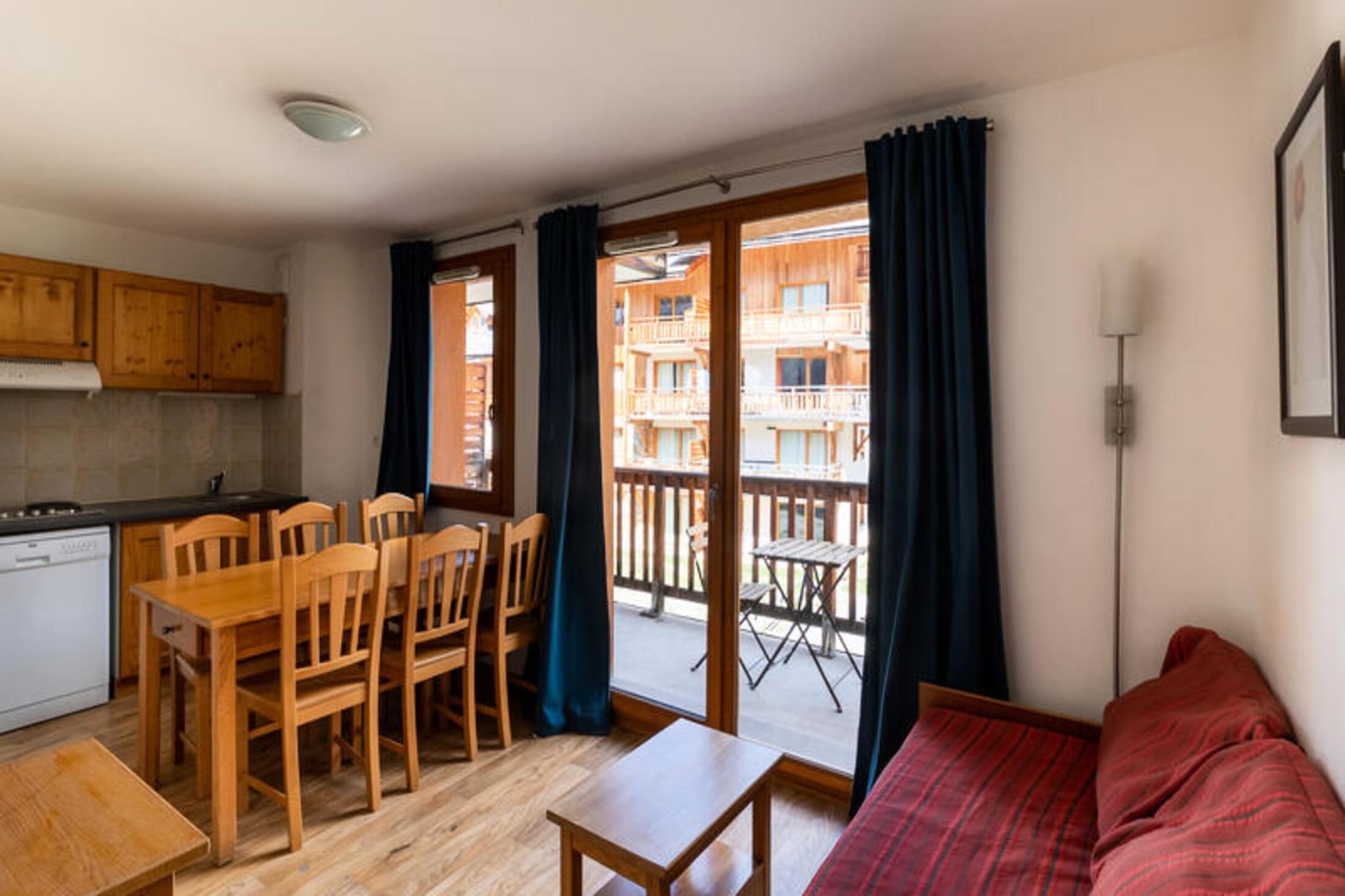 Located in the peaceful Chalets de Bois Méan residence, building D, this 41m² 3-room apartment offers a tranquil retreat with stunning views of the surrounding larches and peaks. Situated in the heart of Les Orres 1800, the apartment is just a short distance from the ski schools, mountain biking and hiking trails, as well as the resort center, where you’ll find shops, restaurants, and other amenities.
The residence is ideally located, just 250 meters from the resort's shops and restaurants, 200 meters from the slopes, and a short walk to the ski lift ticket offices. Hiking trails are also nearby, providing outdoor activities year-round.
The apartment is well-appointed with a cozy living room, dining area, and fully equipped kitchen, making it perfect for families or groups. It accommodates up to 6 people with a double bed, two single beds, and bunk beds. There are two bathrooms, one with a bathtub, and separate WC. Enjoy the South-East facing balcony for spectacular views of the area. Guests also have free access to the heated indoor swimming pool and jacuzzi located in building A, perfect for unwinding after a day of adventure.With pets allowed for an extra charge, this apartment offers the ideal setting for your mountain getaway.