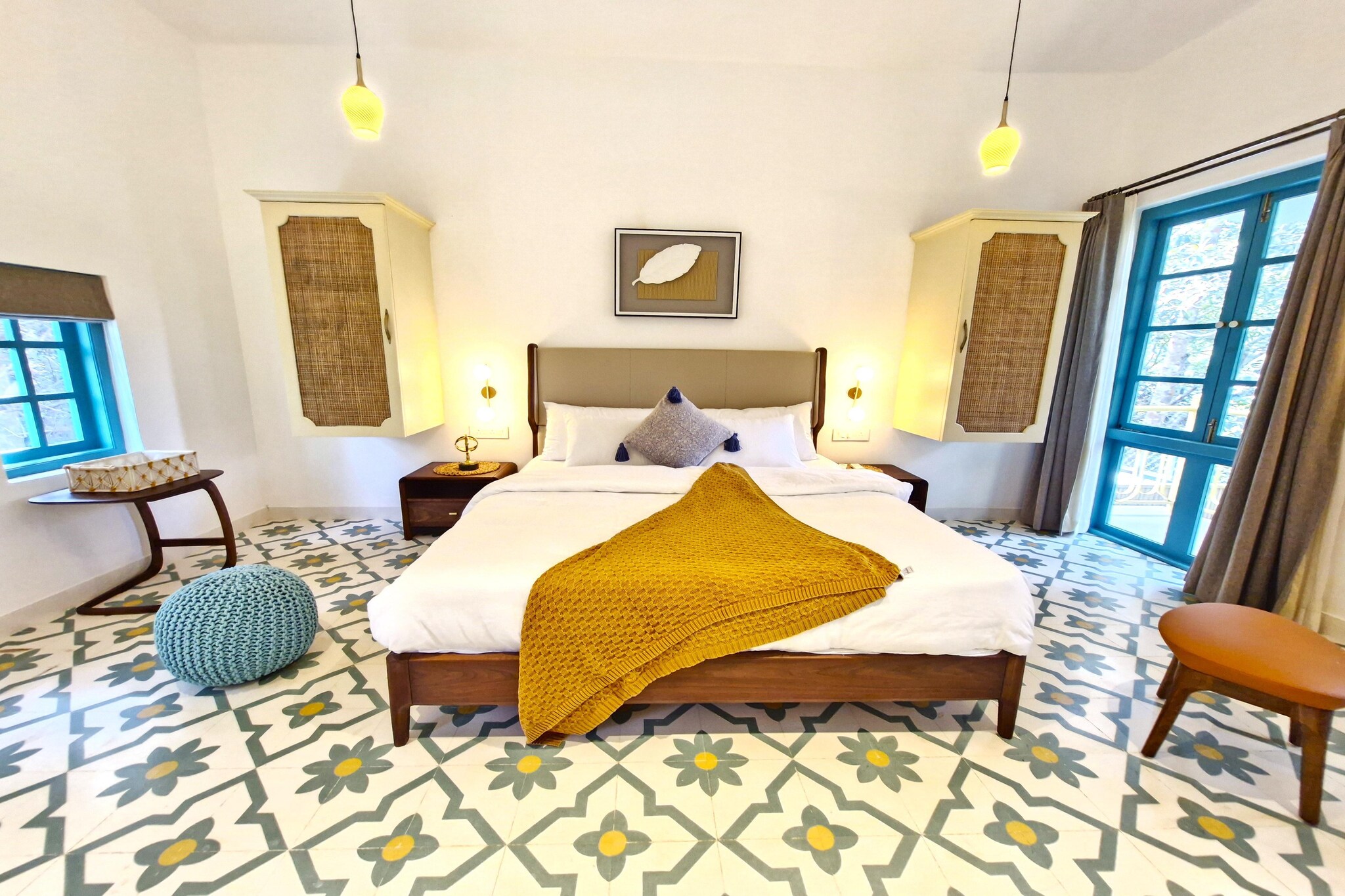 Discover your perfect getaway in our stunning 3BHK villa, nestled in the serene beauty of Siolim, Goa. This hidden gem offers an exquisite blend of comfort and tranquility, allowing you to unwind while enjoying the vibrant local culture and breathtaking beaches nearby. Step into the expansive living area, where natural light flows seamlessly into your private pool and deck—ideal for sunbathing or a refreshing dip. Enjoy cozy evenings in the air-conditioned living room, or gather around the dining table for meals or board games. The fully equipped open-plan kitchen caters to all your culinary needs, while an outdoor BBQ setup invites you to host delightful al fresco feasts.
Located just a stone's throw from famous beaches like Morjim, Ashvem, and Anjuna, as well as a variety of top eateries and local attractions, our villa is the perfect base for exploring Goa. Daily housekeeping services allow you to relax without any worries.
Each of the three spacious bedrooms features a king-sized bed and an ensuite bathroom, ensuring a restful night’s sleep. The ground-floor master bedroom offers serene garden views, while the two first-floor bedrooms come with private balconies, perfect for fresh air and relaxation. Stay connected with high-speed WiFi and entertainment options available in every room. With 24/7 security, power backup, and dedicated parking, your comfort and safety are our top priorities. For food lovers, a chef-on-call service is available with 48 hours' notice, ensuring delightful meals at your convenience.
Book your stay today and indulge in the luxurious lifestyle you deserve!