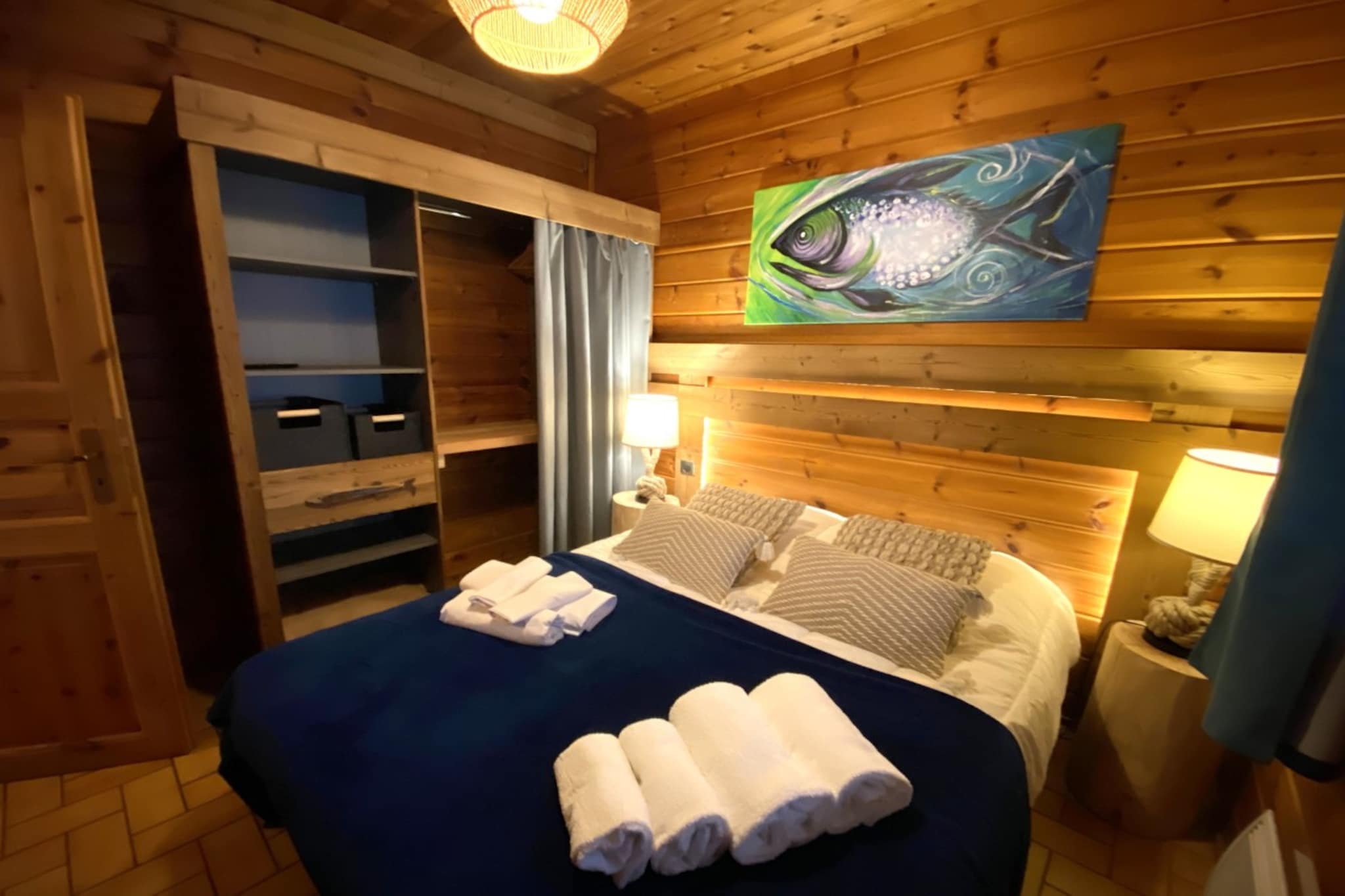 LE FISHING LODGE Chalet en bois avec Bain Nordique-Slaapkamer