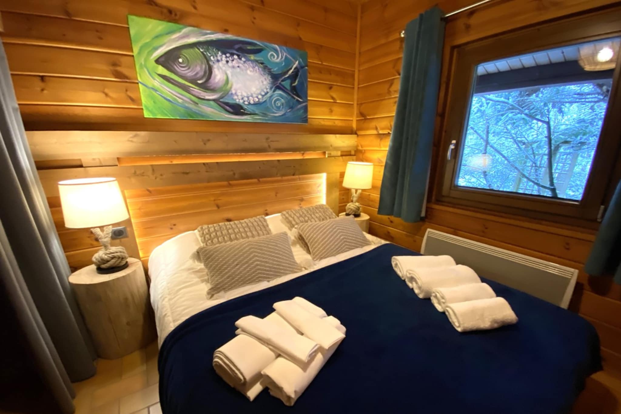 LE FISHING LODGE Chalet en bois avec Bain Nordique-Slaapkamer