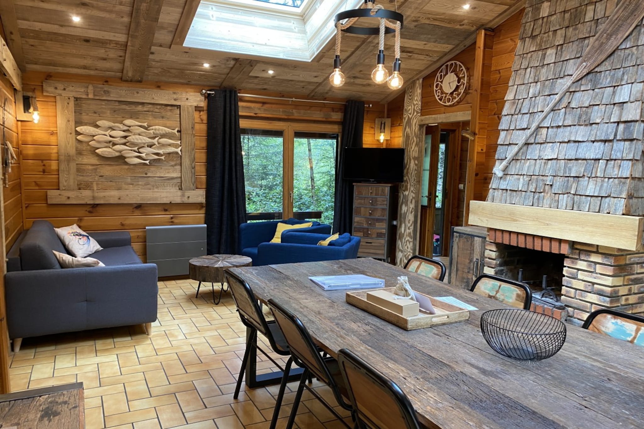 LE FISHING LODGE Chalet en bois avec Bain Nordique-Woonkamer