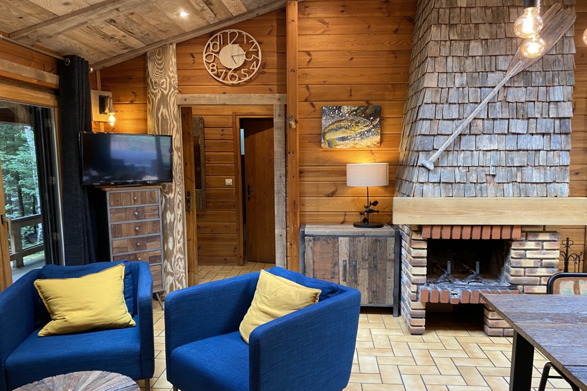 LE FISHING LODGE Chalet en bois avec Bain Nordique-Woonkamer