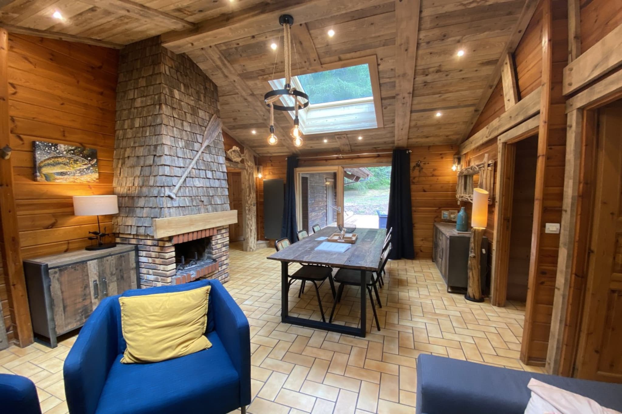 LE FISHING LODGE Chalet en bois avec Bain Nordique-Woonkamer