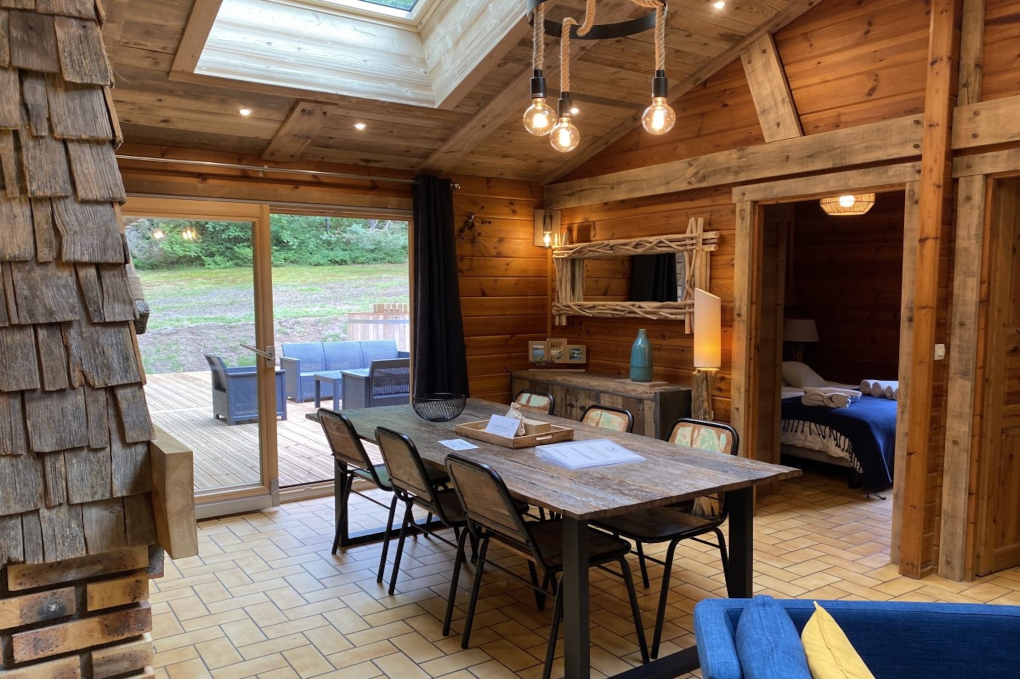 LE FISHING LODGE Chalet en bois avec Bain Nordique-Woonkamer