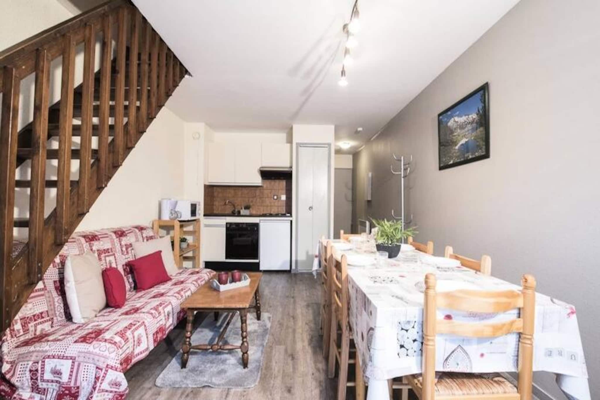 This spacious 45m² duplex apartment accommodates up to 8 people and is perfect for families or groups. On the first level, you'll find a large living room with a dining table, a new 2-seater BZ sofa, and a flat-screen TV, along with a kitchenette and a sunny south-facing balcony. The first floor also includes a separate bathroom and toilet. Upstairs, there are two bedrooms: one with a double bed and another with 2 sets of bunk beds and a play area for children. The apartment is pet-free, and optional services like a cleaning package and towel kit are available upon request.
Ideally located in the heart of Saint Lary Soulan, this apartment is just a 2-minute walk from the thermal baths and the gondola, providing quick access to the slopes. Everything you need for a great vacation is within walking distance, including local restaurants, bars, and shops. The central location ensures you can enjoy the vibrant atmosphere of the village while being close to outdoor activities like snowshoeing and skiing.
The apartment features a well-equipped kitchenette, ideal for preparing meals during your stay. In addition, it includes essential amenities like heating, a ski locker for your gear, and private parking for added convenience. Optional WiFi box rental is available for those needing internet access during their stay.
