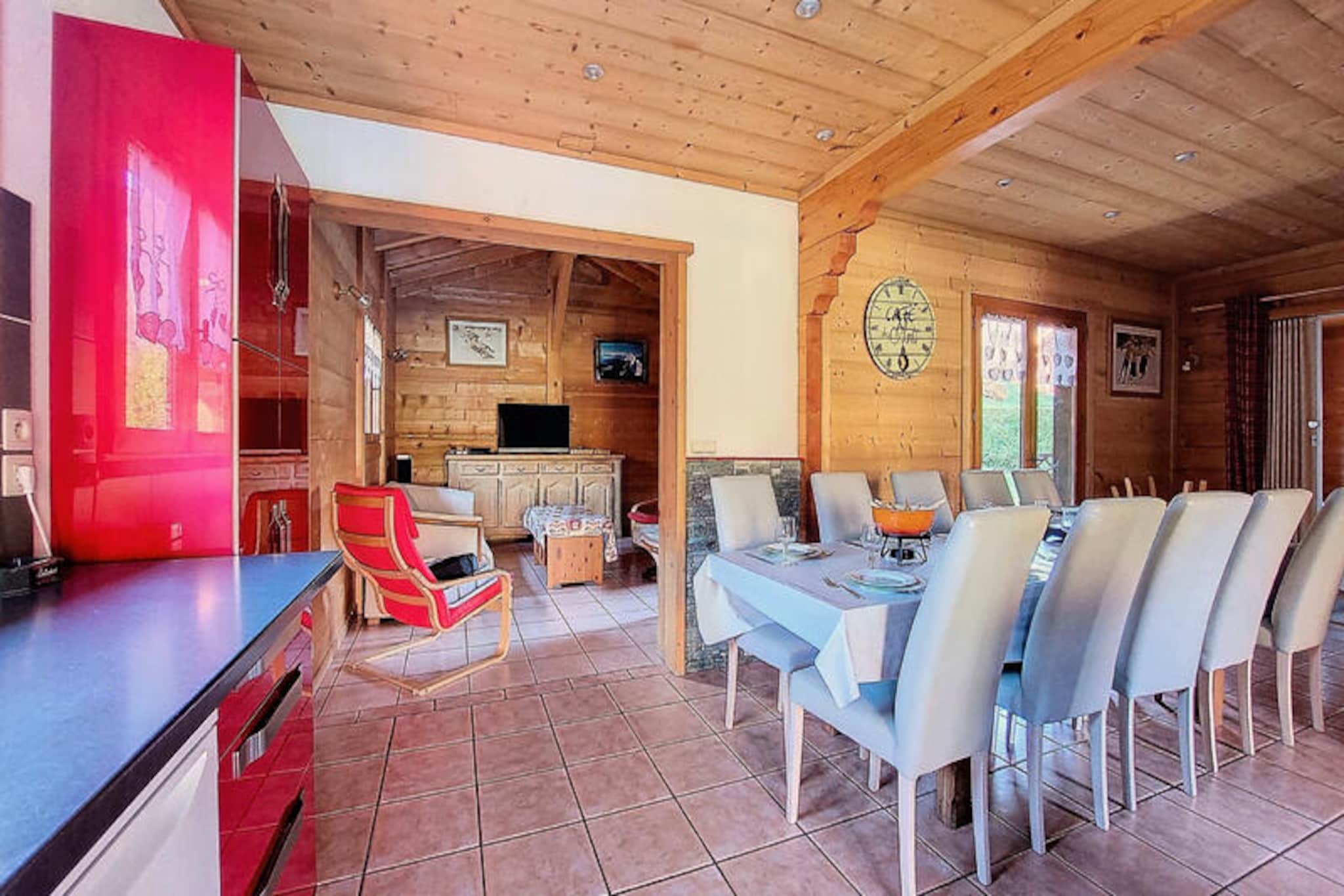 This spacious chalet, ideal for 16 to 18 guests, offers a comfortable stay with 2 combined chalets. The Manupa Clévie chalet features various bedrooms, including double and single beds, along with a convertible sofa bed. The chalet is pet-friendly and provides amenities like Wi-Fi, private parking, and ski/bike storage. Guests will also enjoy a relaxation area with a sauna and shower.

Located just 100 meters from the free shuttle service to the ski slopes, this chalet is 1.7 km from the Avoriaz cable car and 1.6 km from the Super Morzine cable car. Morzine’s center, 1.3 km away, is home to cafes, shops, and restaurants. For summer activities, guests can enjoy the municipal swimming pool and nearby walking paths along the Chemin des Dérèches, with games for children and an equestrian center.

The chalets are equipped with fully functional kitchens, including a Dolce Gusto coffee maker, raclette and fondue machines, and a washing machine. The bathrooms are equipped with showers, sinks, and towel dryers, and each chalet has a terrace with garden furniture and a barbecue. Additional features include a laundry room with a dryer, a play area with a swing and slide, and a family room with beds on the mezzanine.