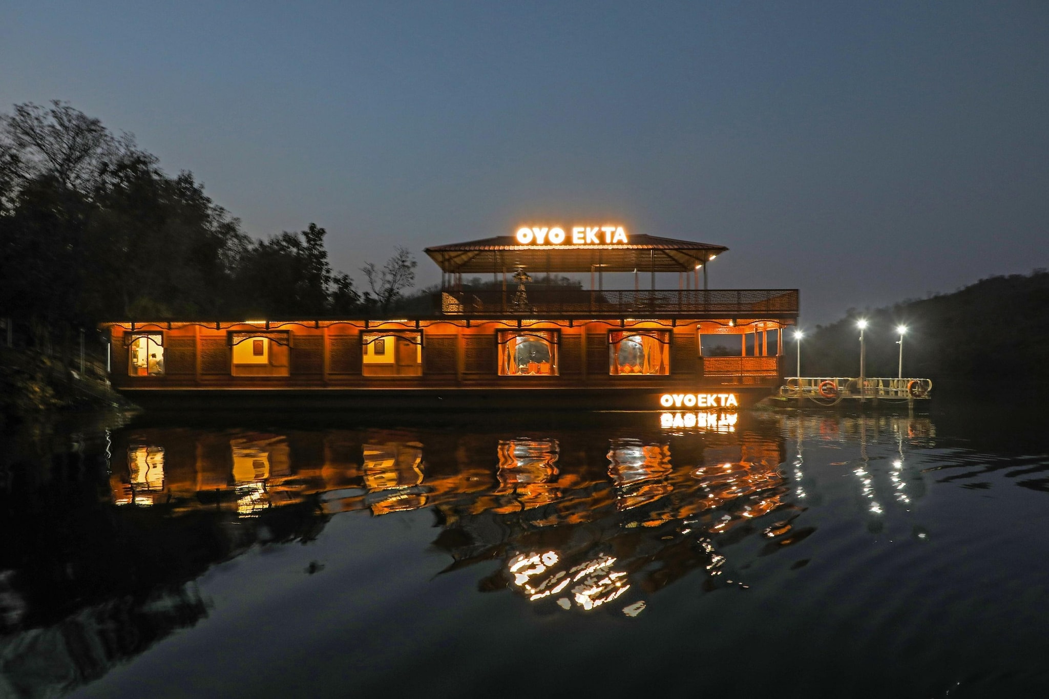 Houseboat in Kevadia near Statue of Unity
