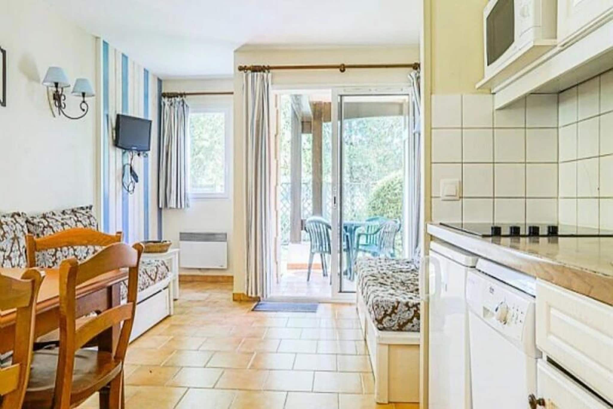 This charming 2-room apartment offers a comfortable and budget-friendly retreat for up to 5 guests. The living room features a sofa that can accommodate additional guests, while the bedroom includes a double bed and extra sleeping arrangements for children or additional adults. The apartment is pet-friendly, allowing you to bring along your furry friends for an additional fee. However, please note that pets should be confirmed directly with the residence for specific details. With its functional layout and essential amenities, this apartment provides a cozy home away from home, perfect for those seeking a convenient and affordable stay near Deauville.

Situated 2.5 km from the beach, the residence offers a peaceful retreat near Deauville's attractions. The Golf Barrière de Deauville is next door, and the town center, with cafes, shops, and restaurants, is a short drive away. Known for its beach, surfing, and cultural heritage, the area is perfect for relaxation and outdoor activities.

The apartment offers a kitchen with essential appliances, a bathroom with a shower and WC, and amenities like a TV and WiFi (subject to availability). On-site facilities include a heated outdoor pool, hot tub, and children's paddling pool (open May 1–Sept 15). Optional services like housekeeping, bed linens, and baby equipment are available for an extra charge.



