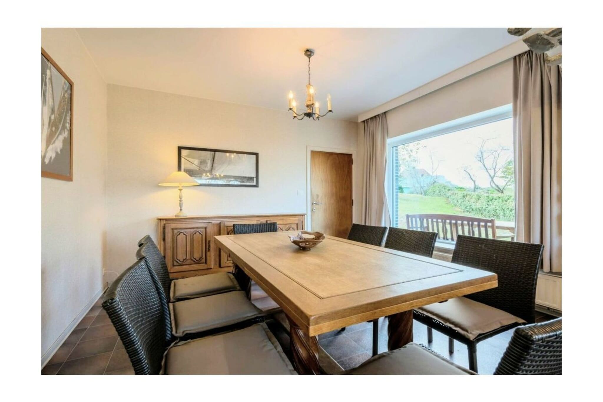 Ground floor: (Living room(TV), Kitchen(cooker, oven, dishwasher, fridge), guest toilet(toilet))\n\nOn the 1st floor: (bedroom(Wardrobe, double bed), bedroom(Wardrobe, double bed), bedroom(Wardrobe, single bed, single bed), bedroom(Wardrobe, single bed, single bed), bedroom(Wardrobe, single bed), bathroom(Mirror, toilet, bath tub, shower, washbasin))\n\nHot Water, Internet Access ISDN, Internet access, washing machine, heating, parking