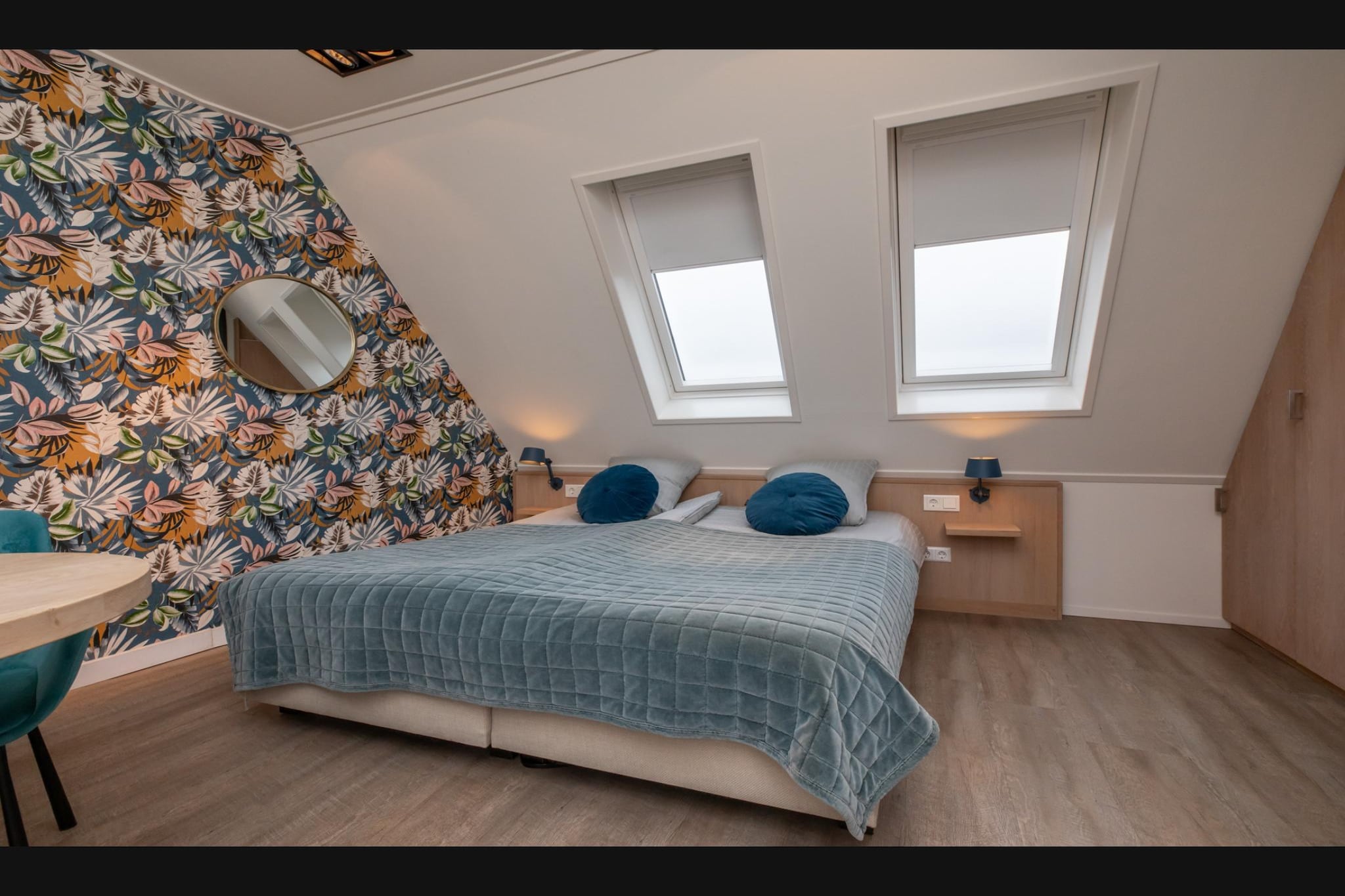 Ground floor: (Entrance)\n\nOn the 2nd floor: (Kitchen(stove, electric kettle, espresso machine, microwave, fridge-freezer, dishes and cutlery), Living/bed room(double bed, TV, dining table, seating area), bathroom(bath tub, shower, washbasin, toilet), camping cot, Essentials, heating)