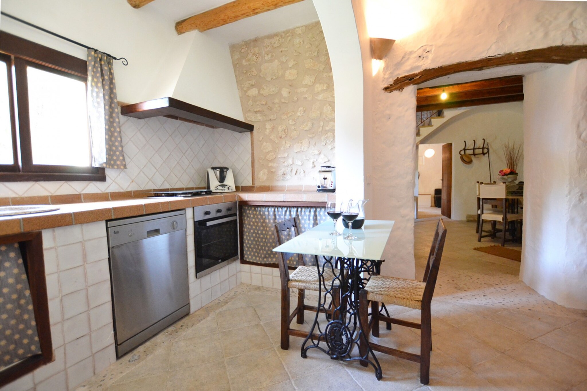 Ground floor: (open kitchen(electric kettle, toaster, coffee machine, oven, microwave, dishwasher, fridge-freezer, Juicer, dishes and cutlery), bedroom(single bed, single bed), bedroom(double bed), bathroom(shower), Internet access)\n\nOn the 1st floor: (Living room(single sofa bed, TV(satellite), dining table, fireplace, seating area), bedroom(single bed, single bed), bedroom(single bed, single bed), bedroom(single bed, single bed), bathroom(shower), bathroom(shower))\n\nGarden Furniture , cot, solarium, washing machine, air conditioning, terrace, garden, sun loungers, BBQ, parking, swimming pool(private), high chair, iron, air to air heatpump, hairdryer