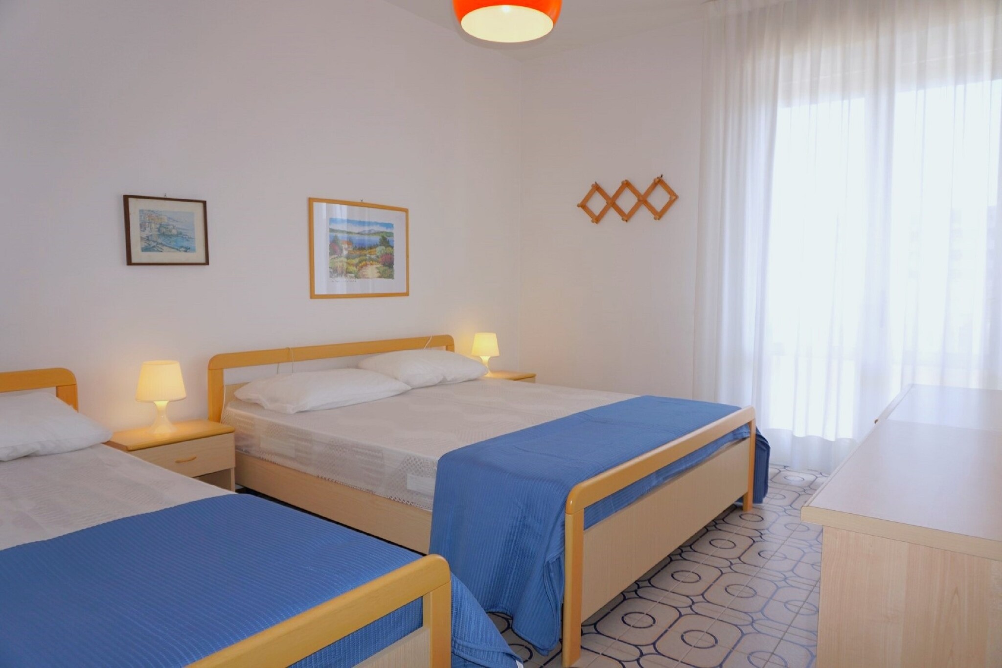 On the 4th floor: (Living room(double sofa bed, TV, dining table, seating area), open kitchen(hob, hood, fridge, washbasin, washing machine), bedroom(single bed, double bed), bathroom(shower, washbasin, toilet, bidet), air conditioning, terrace(private))\n\ngarden(shared with other guests), parking, swimming pool(shared with other guests, outside, opened from May upto and including Sep)