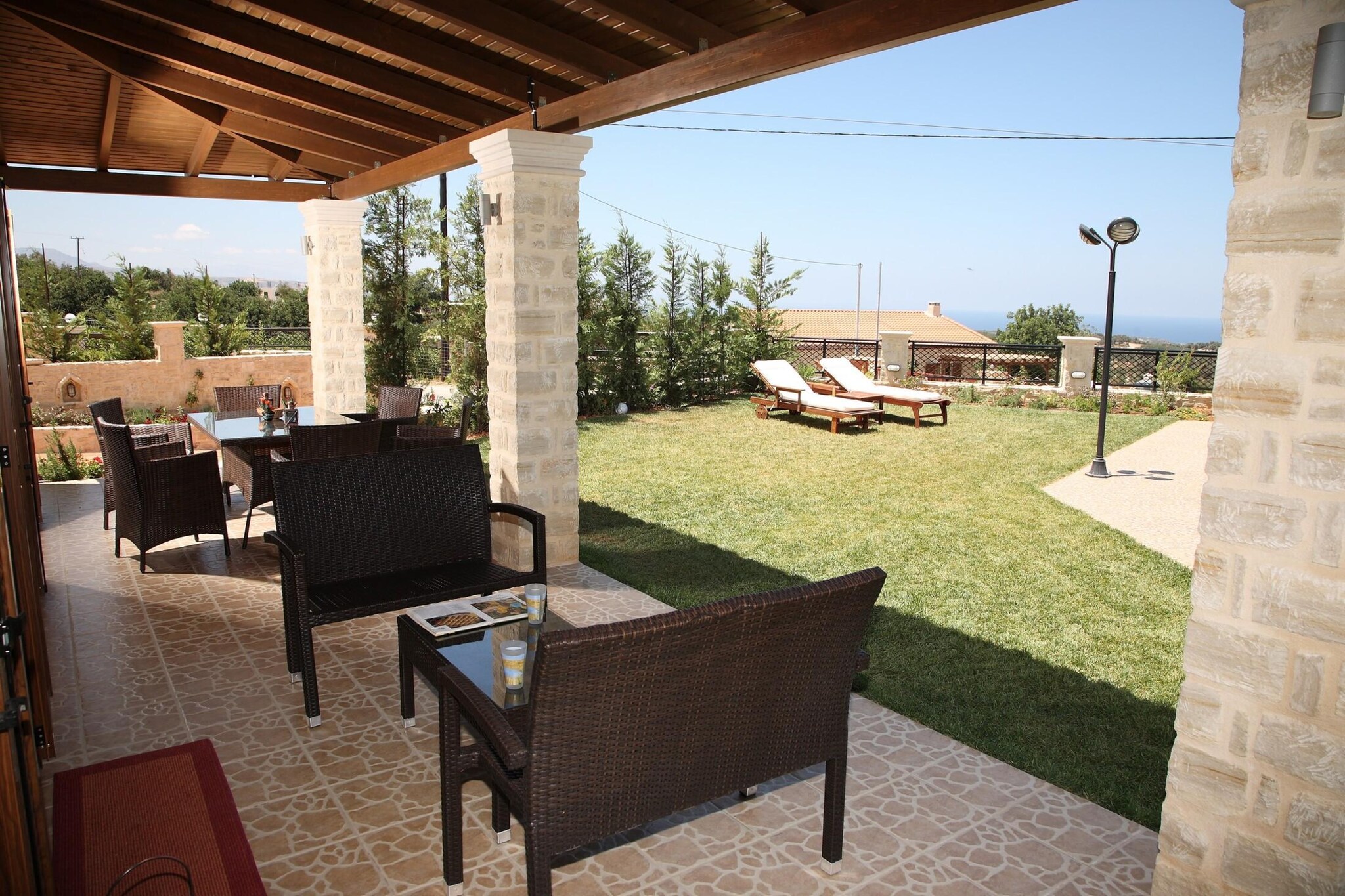 Peaceful Stay with Scenic Views
Set in the quiet village of Skouloufia, Agnanti Marina Villa is a peaceful escape surrounded by nature. With 118 m² of well-designed space, the villa includes three bedrooms and two bathrooms, comfortably hosting up to six guests. The cozy living area, dining room, and fully equipped kitchen create a welcoming setting, while balconies provide stunning sunset and countryside views.
Great Location Near Beaches
Only 6 km from Stavromenos Beach and 20 km from Rethymno, this villa is ideally placed for beach lovers and cultural explorers alike. Discover the nearby shores of Geropotamos and Panormos, or take a short trip to the historic Moni Arkadiou just 8 km away. The villa’s location offers the best of both relaxation and sightseeing.
Comforts of Home & More
The ground floor boasts a bright living room with sofas, a fireplace, satellite TV, and direct access to the terrace. A modern kitchen and dining space, plus a twin bedroom and bathroom, complete this level. Upstairs features two more bedrooms and a second bathroom, along with balconies offering tranquil views. Amenities include a private pool, garden, BBQ area, air conditioning, Wi-Fi, and free private parking—ensuring a comfortable and memorable stay.