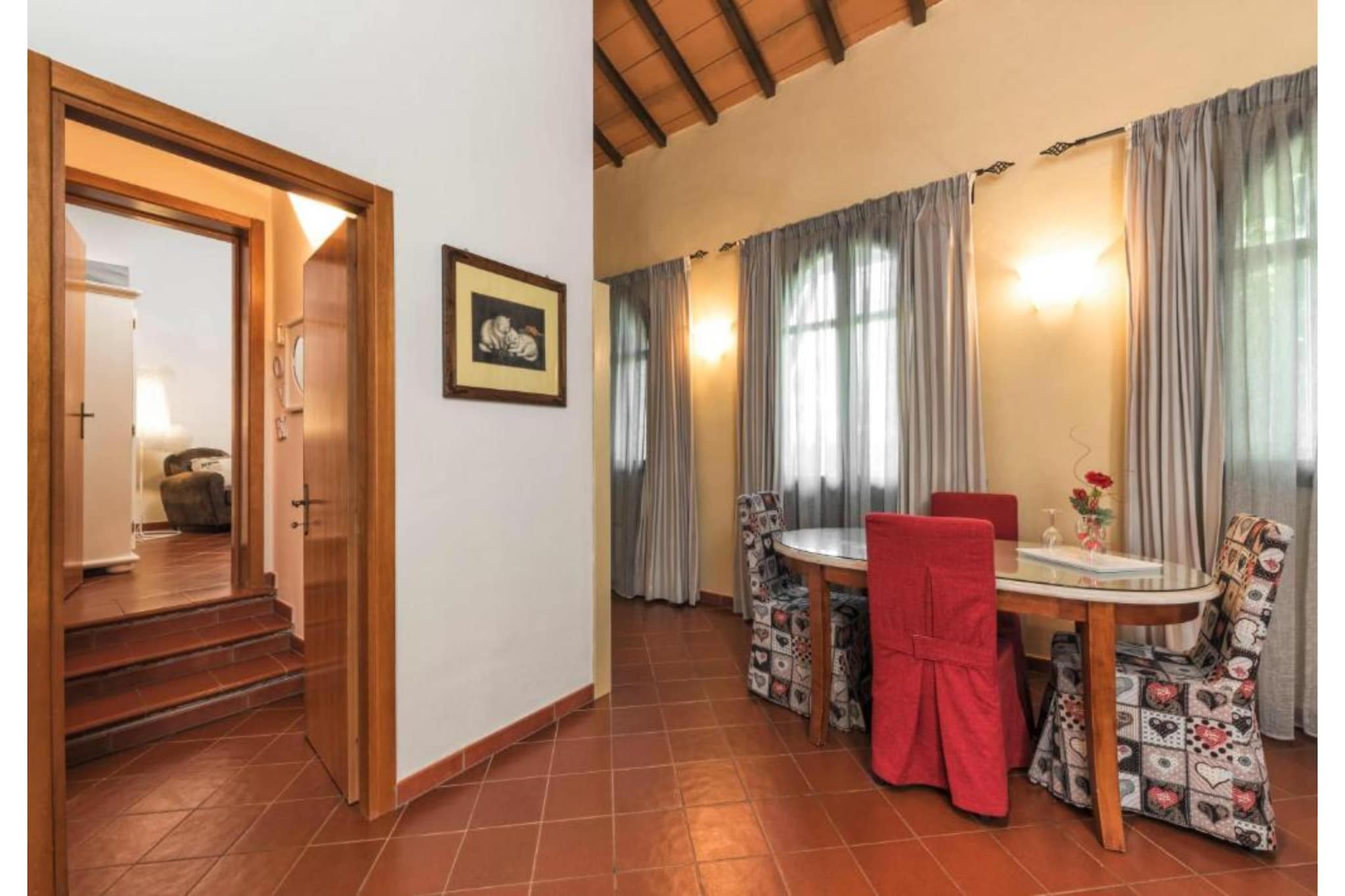 open kitchen(hob(2 ring stoves, gas), electric kettle, coffee machine, microwave, fridge), Living/diningroom(double sofa bed, TV(flatscreen, satellite), dining table, seating area, telephone), bedroom(double bed, TV(flatscreen, satellite)), bedroom(double bed, TV(flatscreen, satellite)), bathroom(shower, washbasin, toilet, bidet, hairdryer), bathroom(shower, washbasin, toilet, bidet, hairdryer), tumble dryer(shared with other guests, paid), washing machine(shared with other guests, paid), balcony or terrace, heating, air conditioning, garden furniture, parking, swimming pool(shared with other guests, 19 x 12 m., opened from 1/2 May upto and including Sep), tennis court(shared with other guests, paid), table tennis table(shared with other guests), bicycles available(paid, on request, electric), crib(paid), Laundry Package incl.