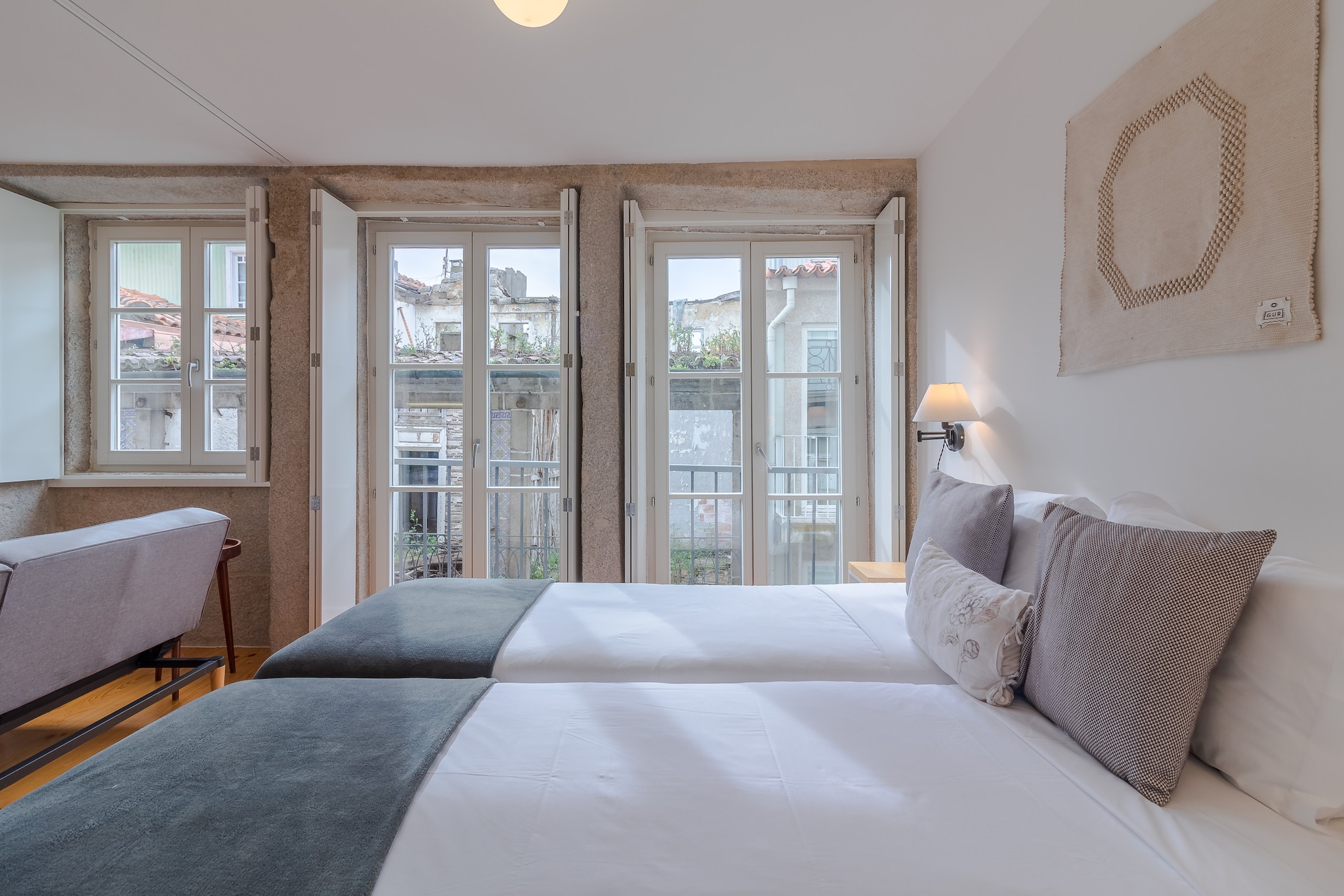 open kitchen(electric kettle, toaster, coffee machine, oven, microwave, fridge-freezer, dishes and cutlery), Living/bed room(double bed, TV(satellite), dining table), bathroom(shower, hairdryer), Internet access, balcony, heating(electric), air conditioning, iron