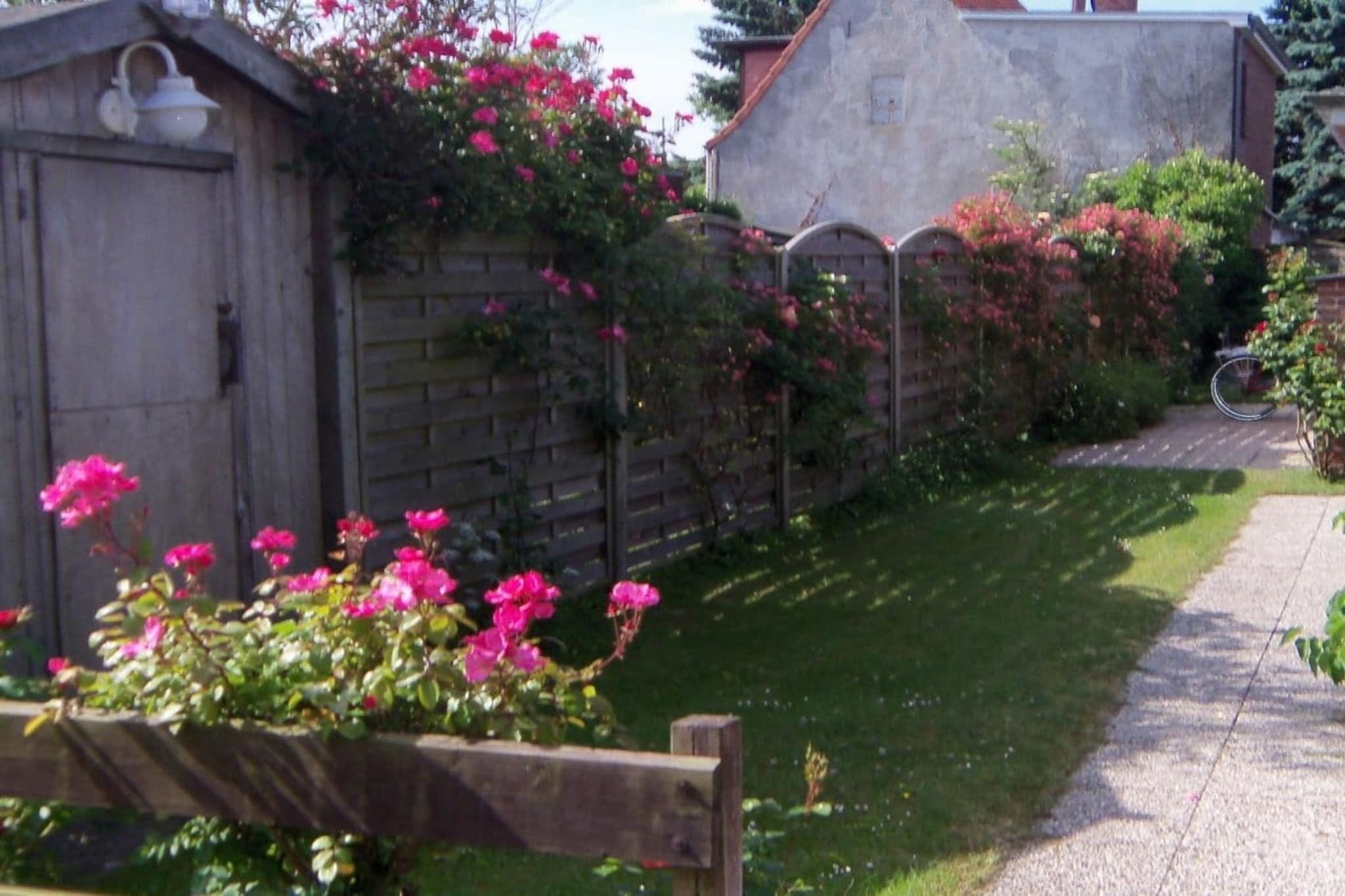www.foehrurlaub.info. The bungalow has a combined living and sleeping area with a double bed (1.80 m x 2 m) with orthopedic mattresses, a sofa, a dining table with two chairs, a flat-screen color TV, and a radio. There is a separate kitchen, a shower and toilet, and a bedroom with a single bed (0.90 m x 1.90 m) – not suitable for a third person. Our non-smoking bungalows are located on Knudtsenweg in the center of Wyk, in a green, non-smoking setting. The bungalow is rented for a maximum of two adults (non-smokers) for a minimum of two weeks. The property is fenced and accessible only to us and our guests.

Located in the center of Wyk. The Edeka supermarket with bakery is approximately 100 meters away. All shopping facilities, the pedestrian zone, restaurants, cafes, doctors, a bus stop, bicycle rental, the promenade, and the beach are right outside the door.

Ferry terminal, wave pool, hospital, approximately 400 m away.

The non-smoking bungalows are approximately 45 sq m. They feature a combined living and sleeping area with a double bed (1.80 m x 2.00 m) with orthopedic mattresses, upholstered furniture, a dining table with two chairs, satellite TV (flat screen), and a radio. There is a separate bedroom with a single bed (0.90 m x 1.90 m) – suitable for early risers or snorers – and not intended for a third person. The bungalows also include a kitchenette, shower, and toilet. Bicycle parking and a small car parking space are available. Sunny south-facing terraces with garden furniture and a parasol are provided. Visitors are not permitted.