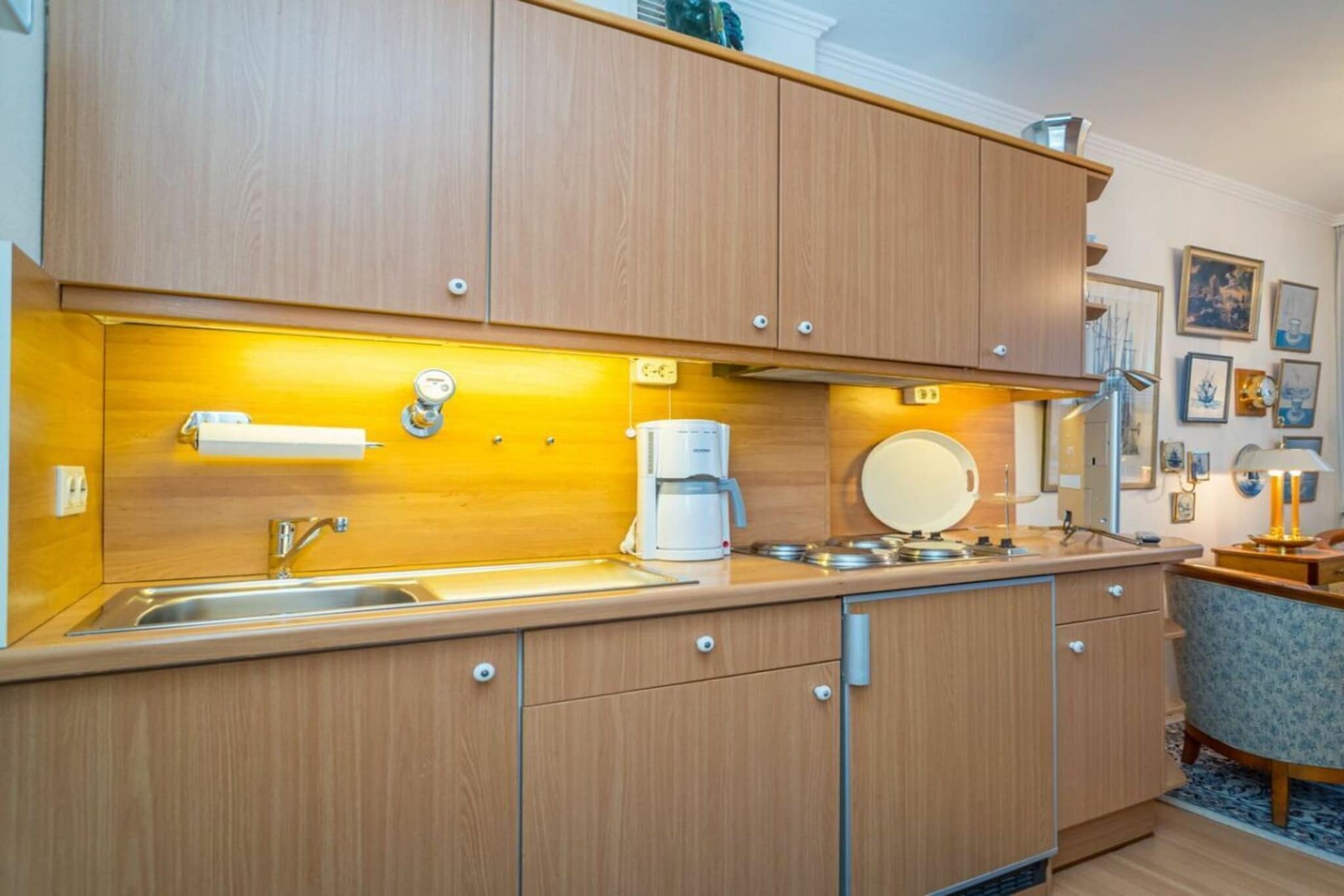 Kitchen(Egg Cooker, stove, electric kettle, toaster, cooker, coffee machine, fridge), Living/bed room(Armchair, Wall Bed, Kitchenette, TV, dining table, radio), bathroom(Mirror, toilet, shower, washbasin), heating, parking